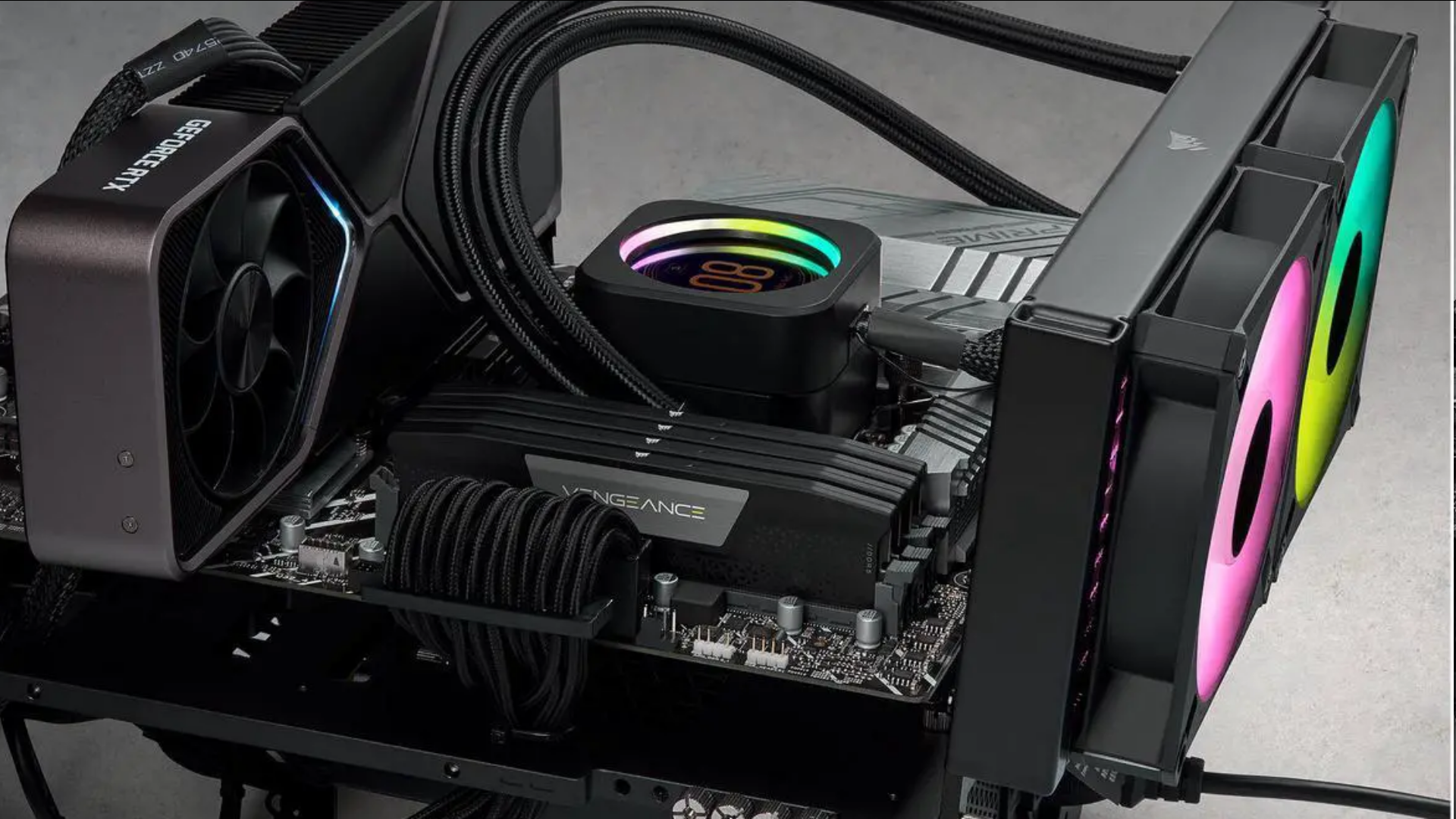 An image of Corsair Vengeance 64 GB memory kit fitted on a motherboard