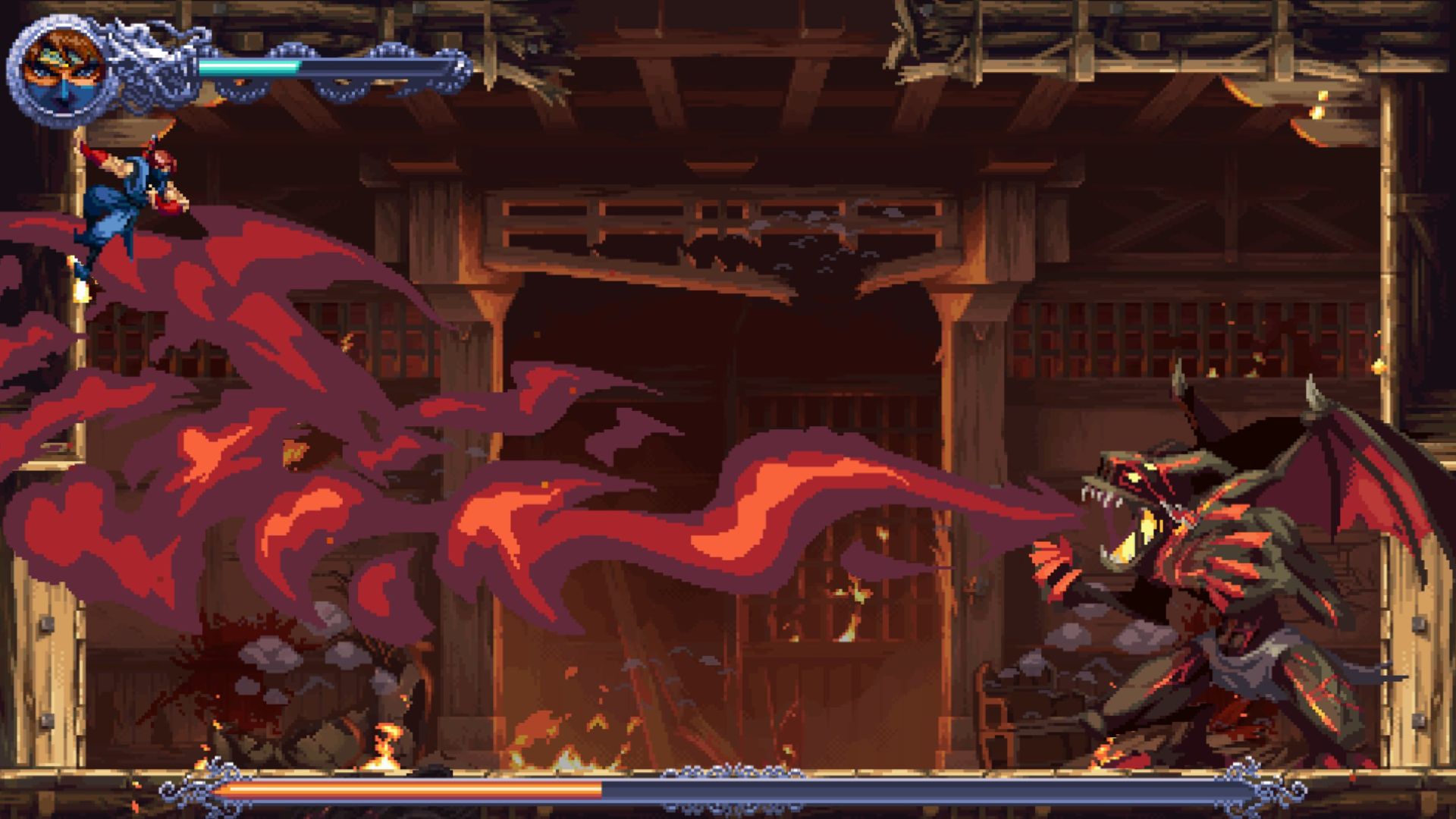 Ninja Gaiden Ragebound: How To Beat Gurthka (Hayabusa Village) (Source: Dotemu)