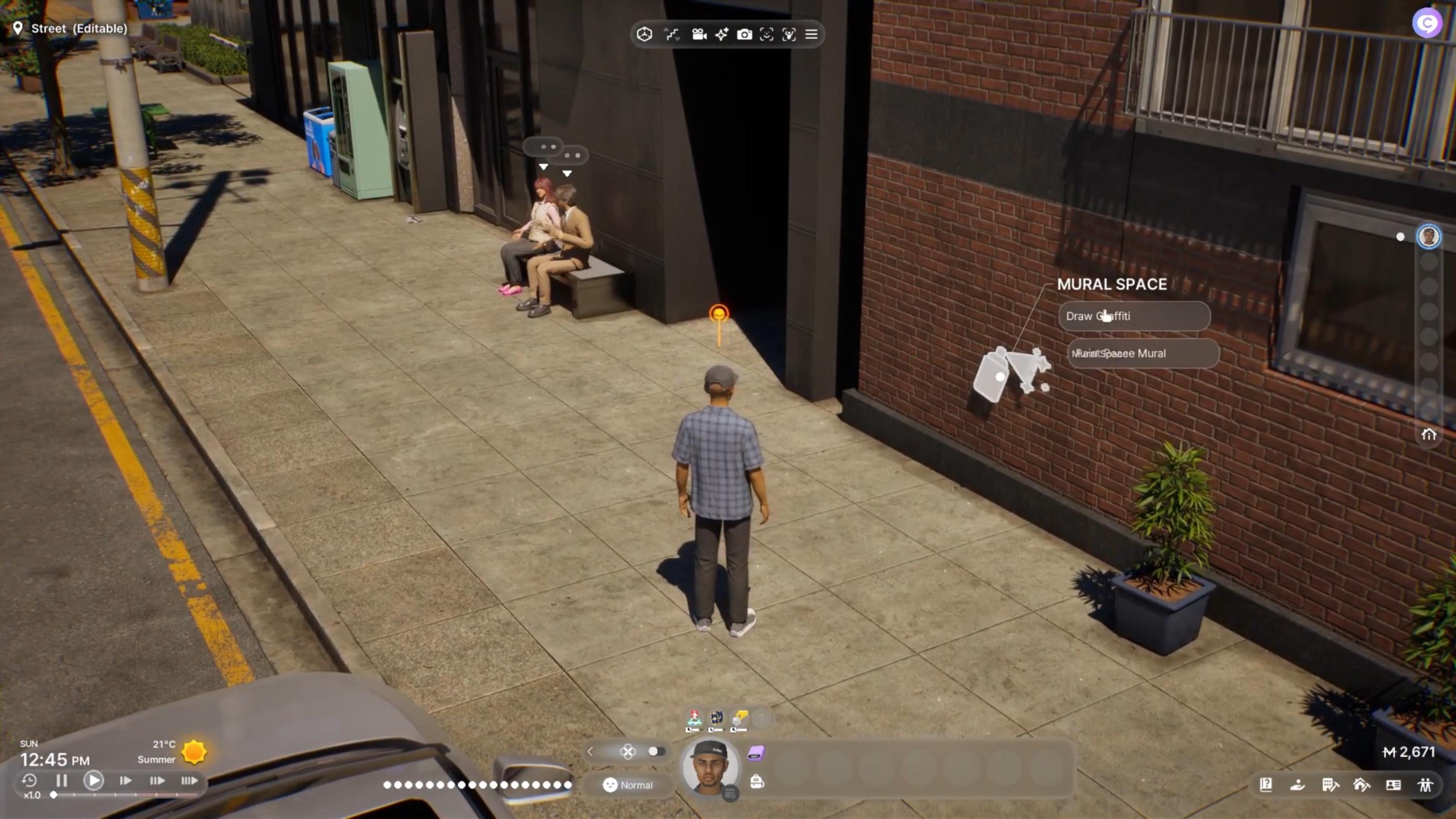 Walk around the streets to find a good graffiti spot (Image via Krafton | How To Sims/YouTube)