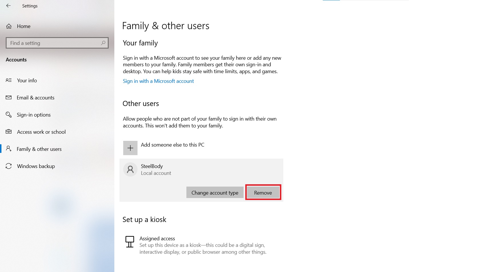 Picture describes how to remove other user accounts can reclaim lost storage space