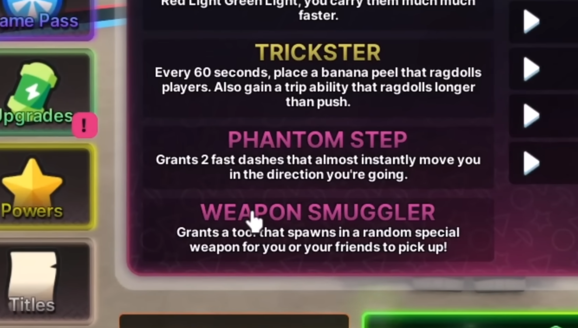 You can get the Weapon Smuggler ability via the game's gacha system (Image via Games I Think | Roblox)