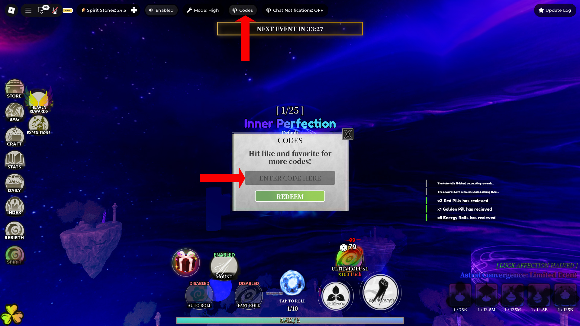 Redeem your codes here (Image via Roblox Corporation)