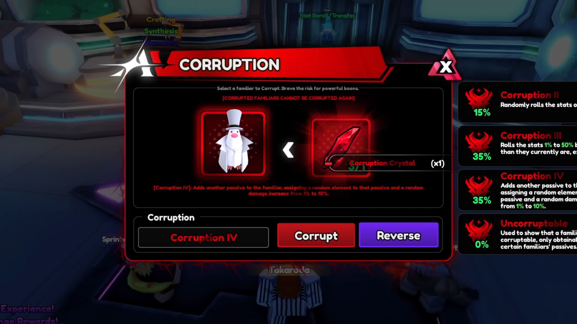Anime Vanguards Familiars Corruption Guide (Image via Roblox Corporation)