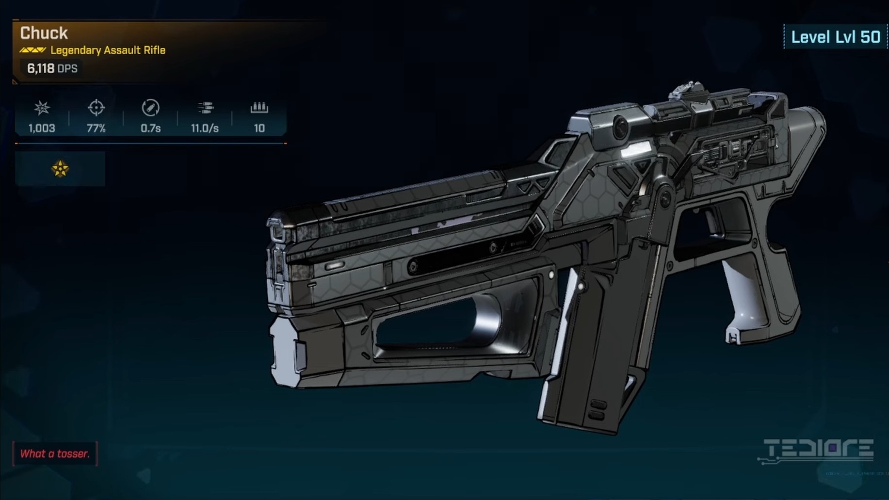 Chuck Legendary assault rifle in Borderlands 4 (Image via 2K)