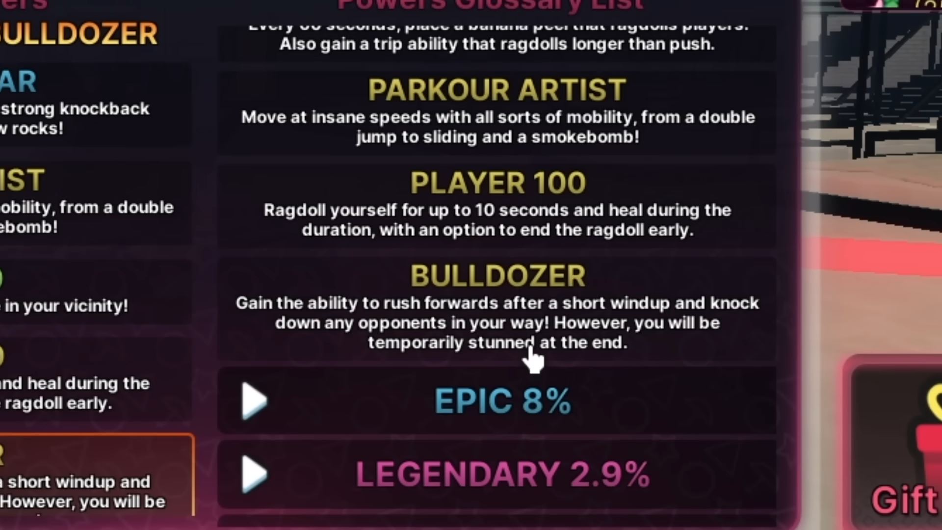 Description of Bulldozer Power (Image via Roblox Corporation)