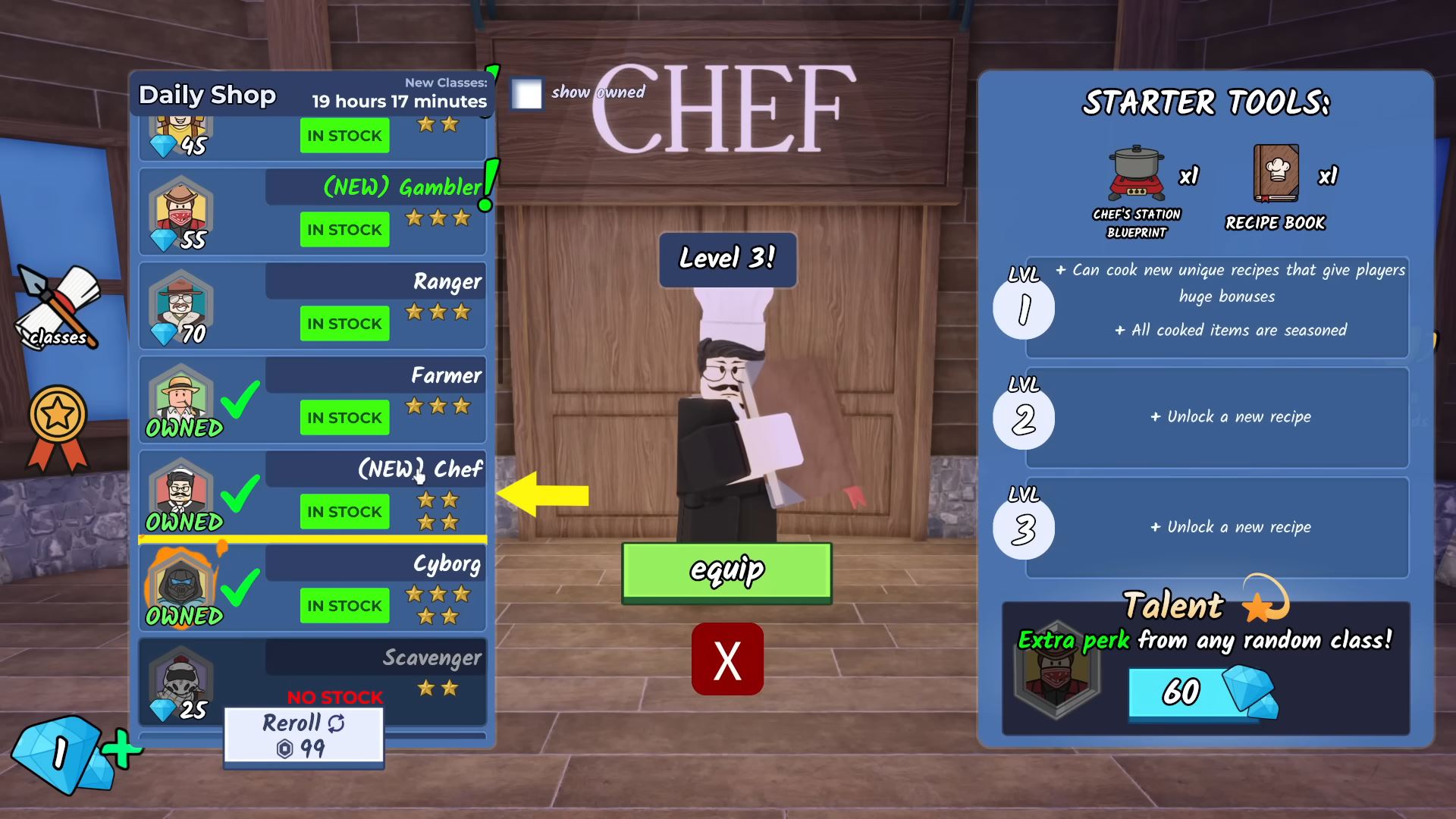 Chef Class in 99 Nights in the Forest (Image via Roblox Corporation)