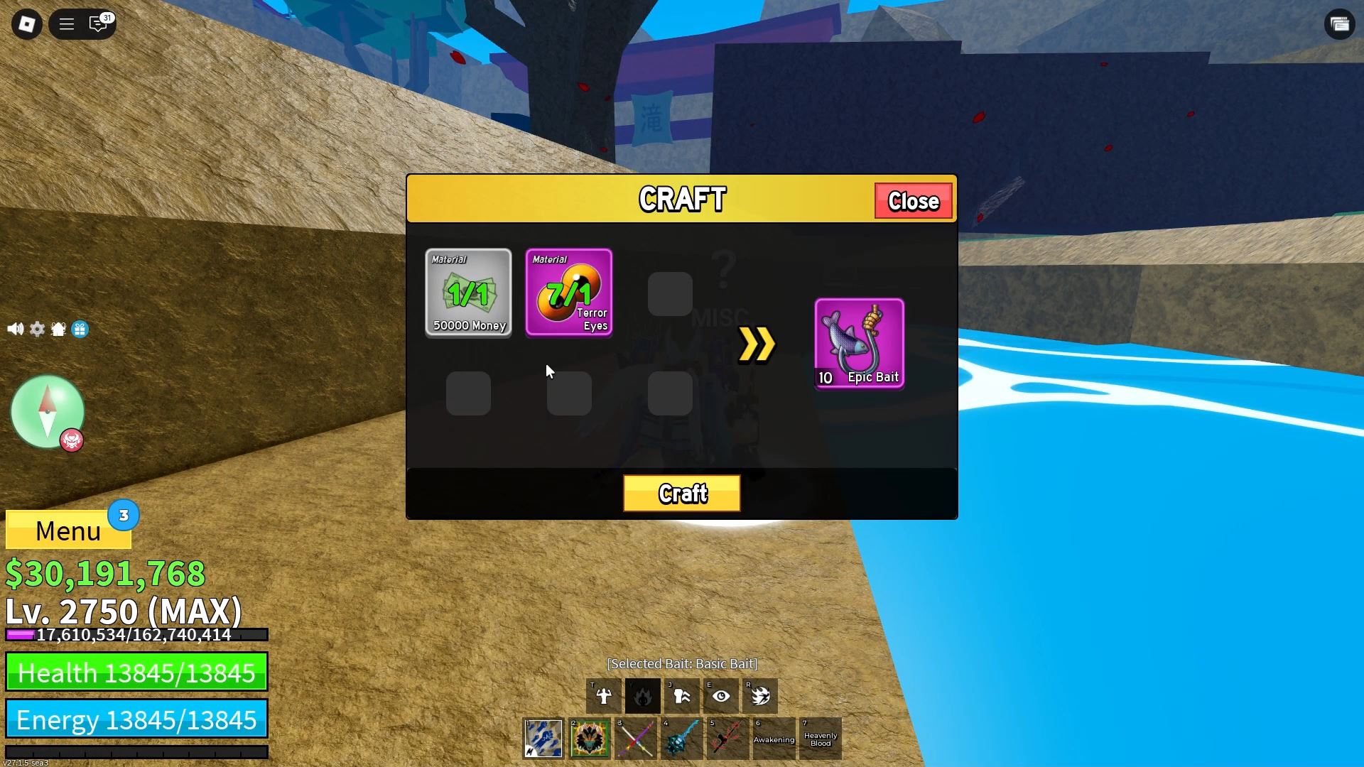 Crafting Epic Bait (Image via Roblox Corporation)