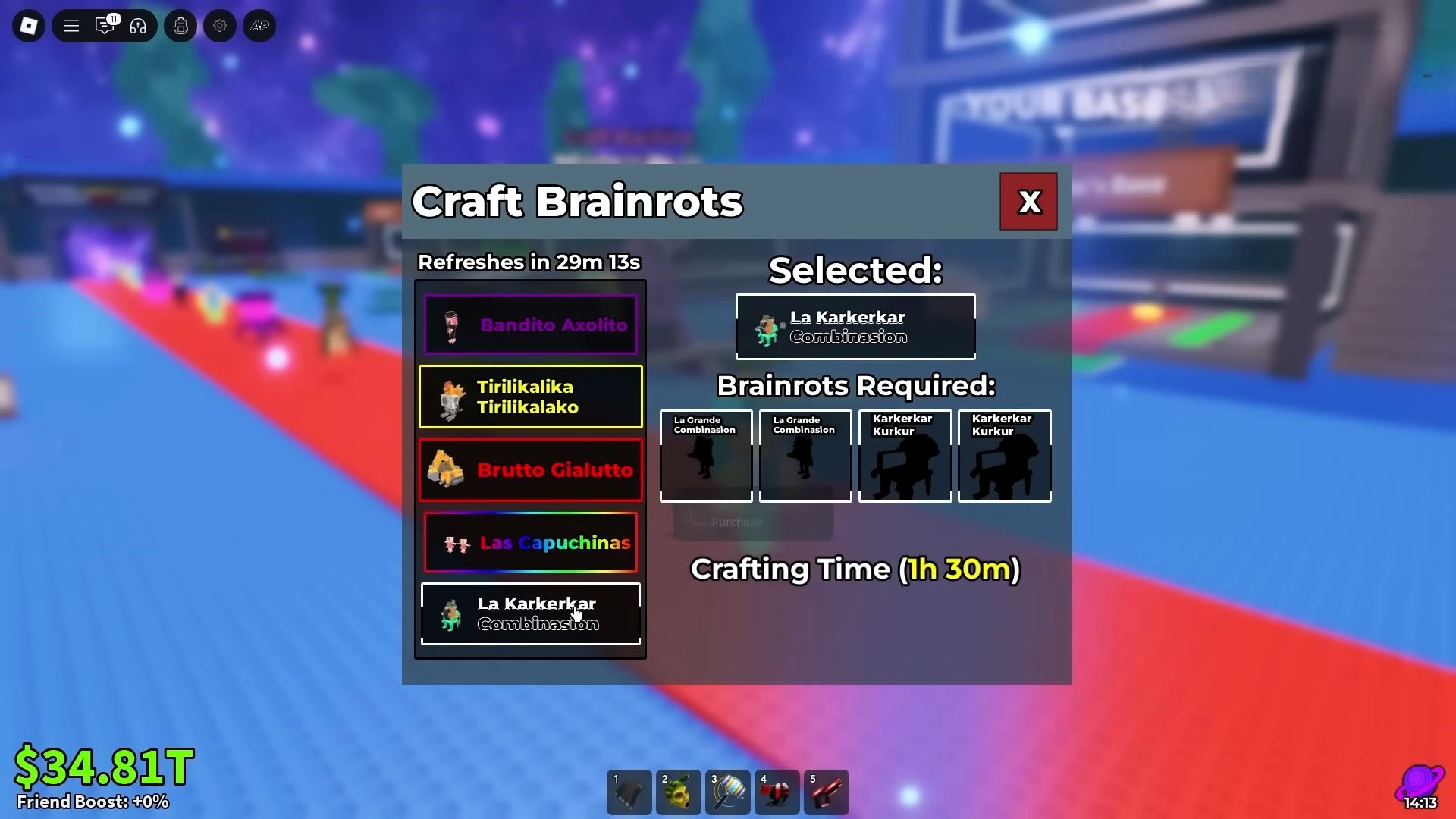 Crafting La Karkerkar Combinasion in machine (Image via Roblox Corporation)