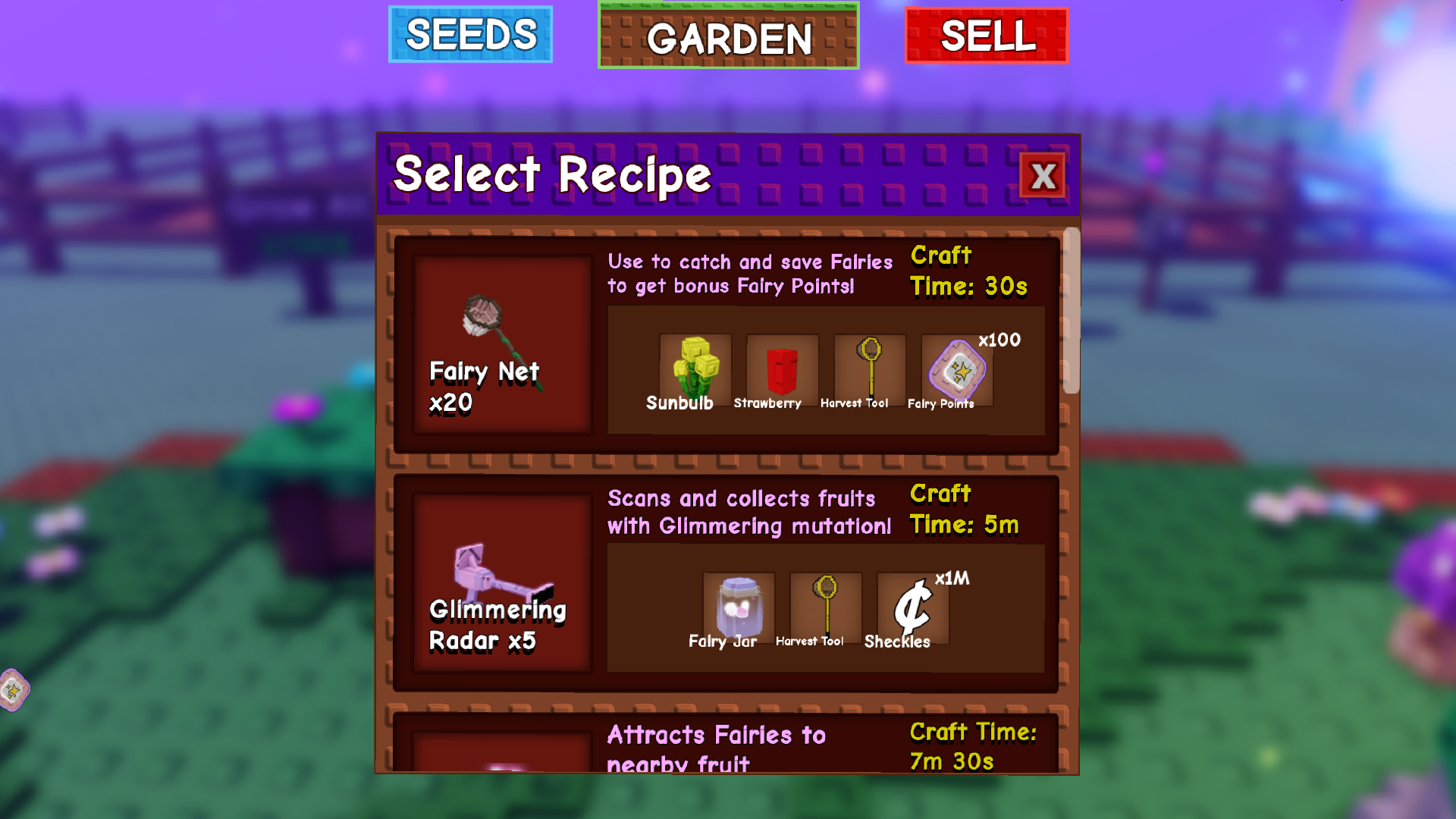 Crafting UI (Image via Roblox Corporation)