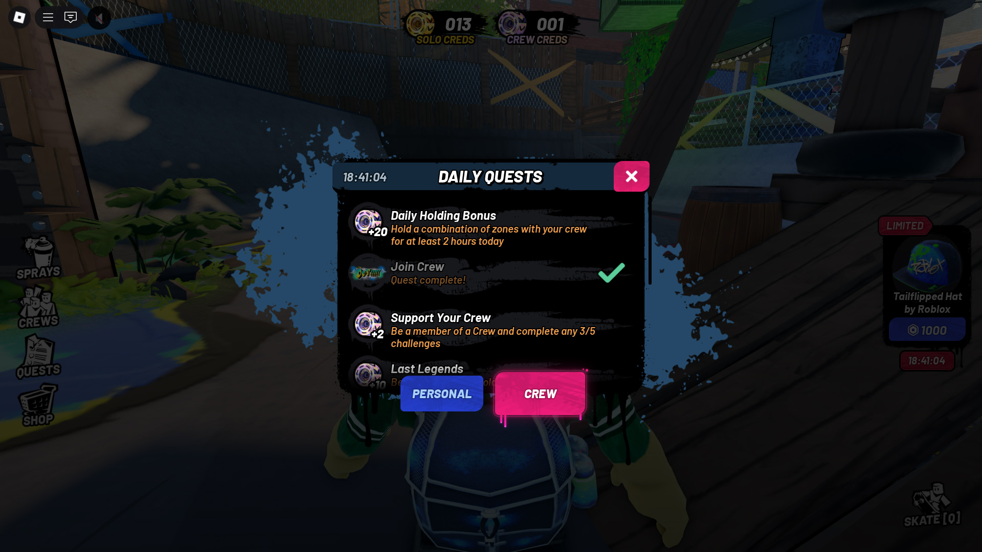 Complete the Crew Quests (Image via Roblox Corporation)