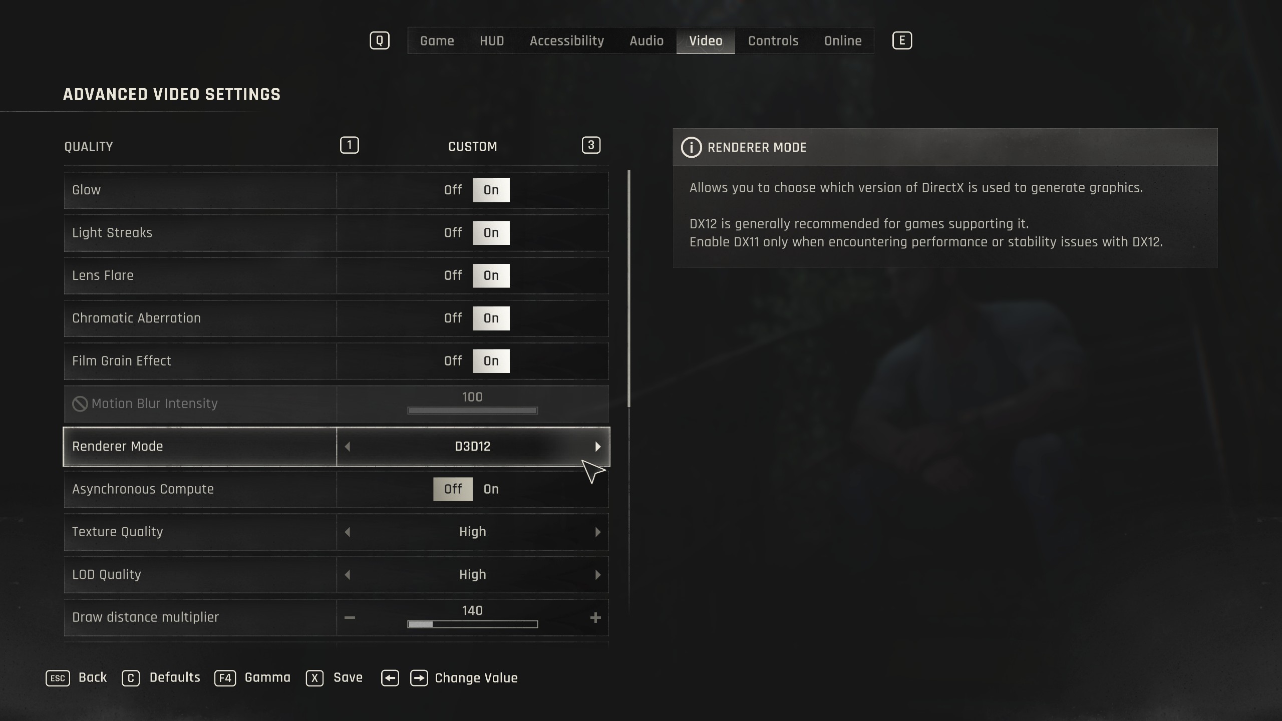 Advanced Settings Page from Dying Light The Beast
