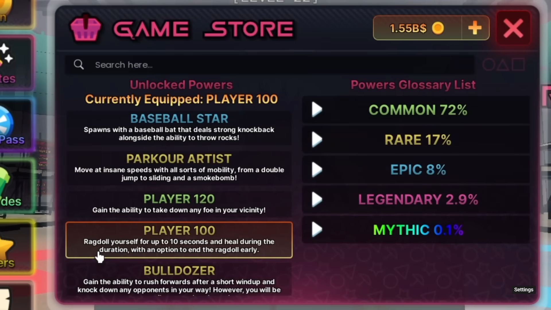 Description of Player 100 Power (Image via Roblox Corporation)