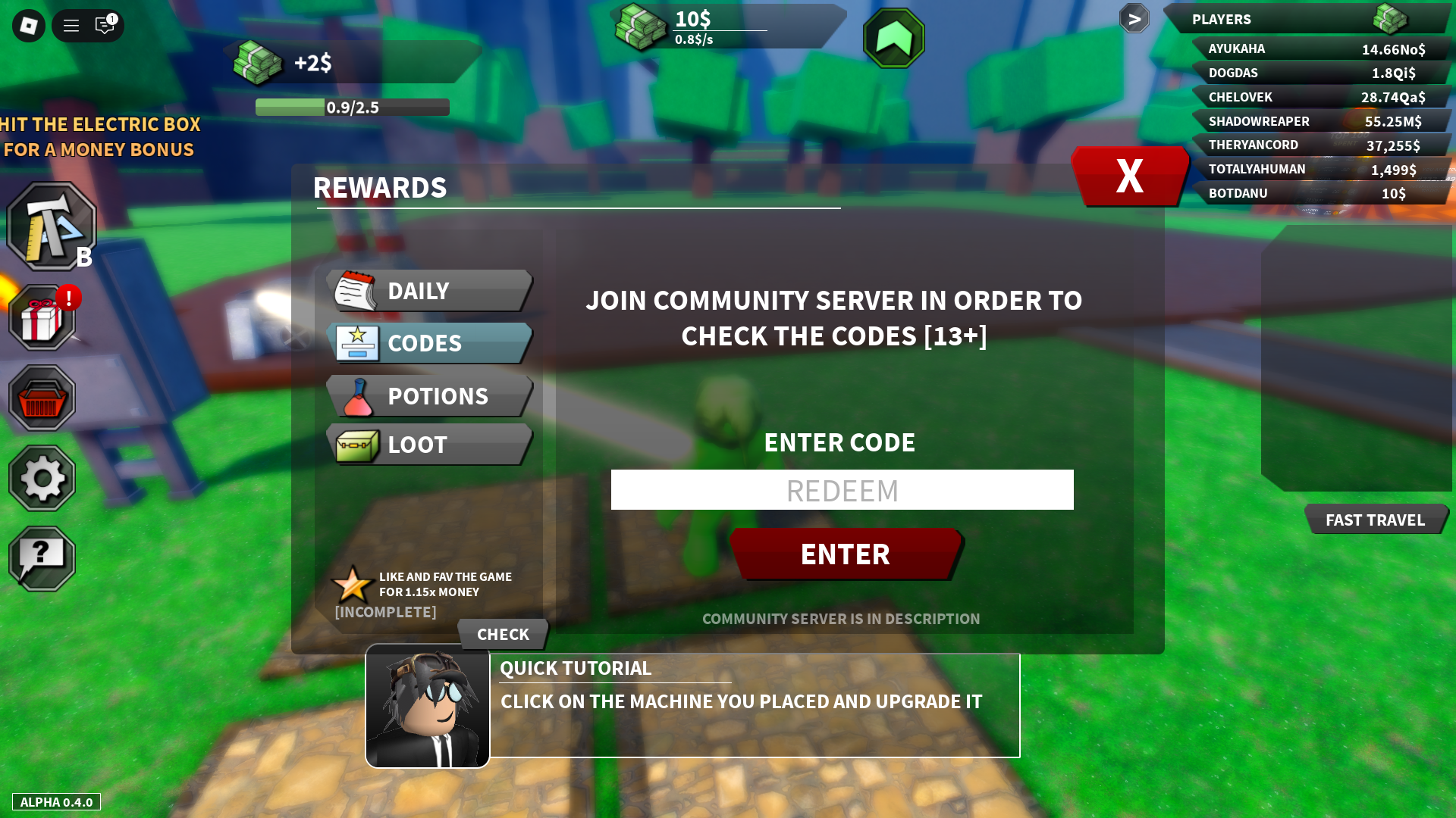Redeeming codes (Image via Roblox Corporation)