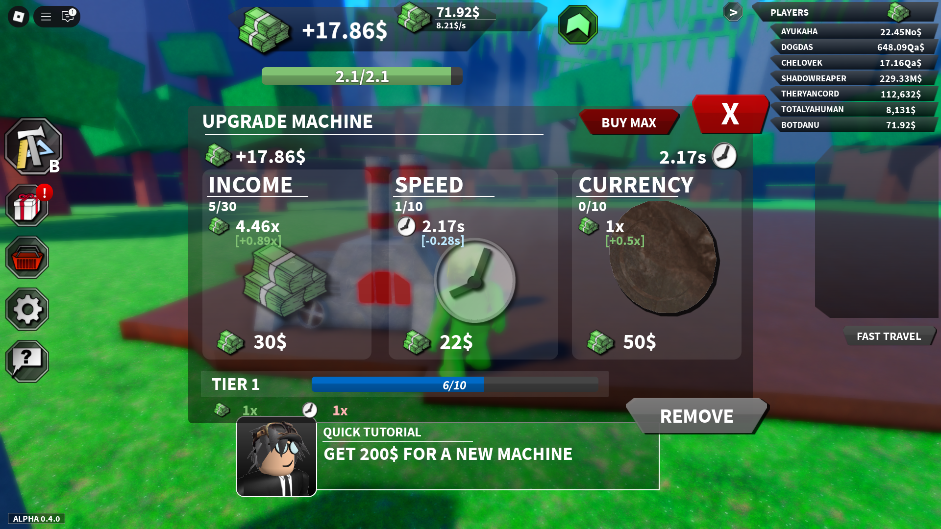 Upgrading machines (Image via Roblox Corporation)