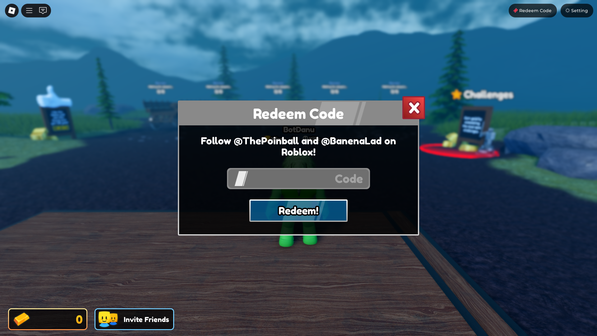 Redeeming codes for free gold (Image via Roblox Corporation)