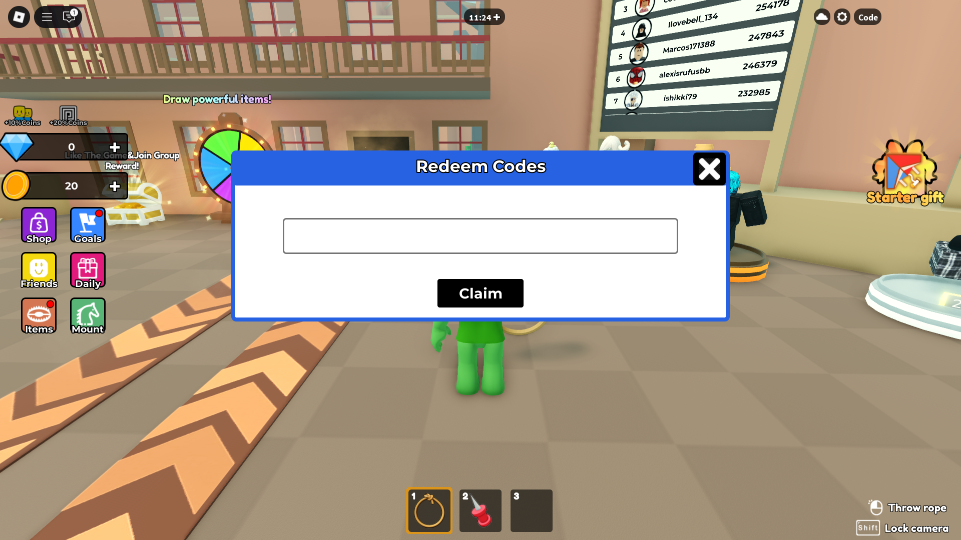 Redeeming codes (Image via Roblox Corporation)