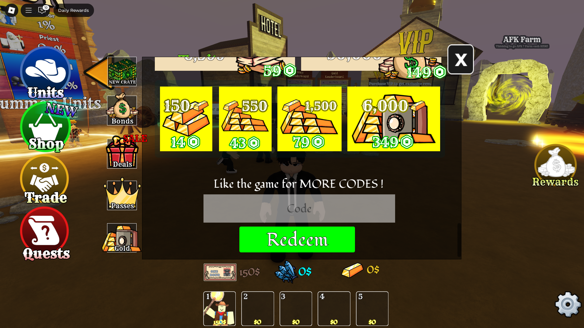 Redeeming codes for free rewards (Image via Roblox Corporation)