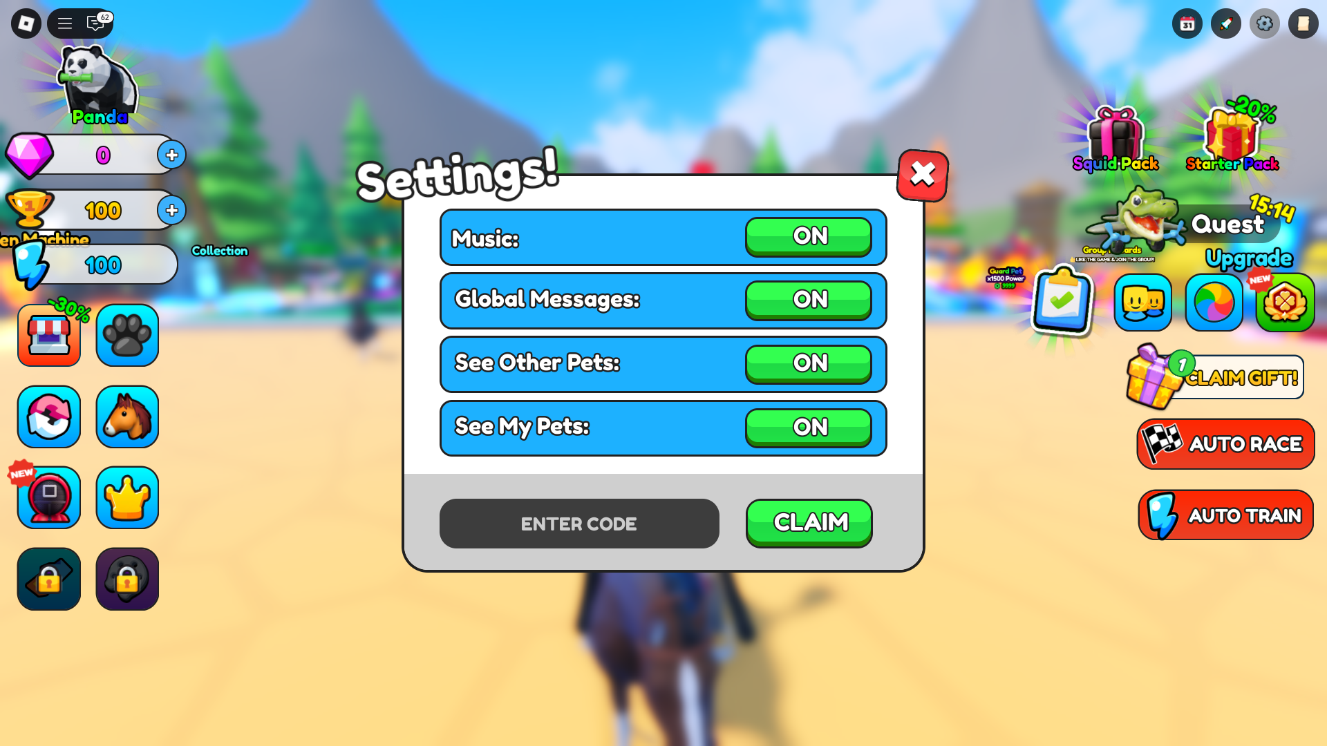 Redeeming codes (Image via Roblox Corporation)