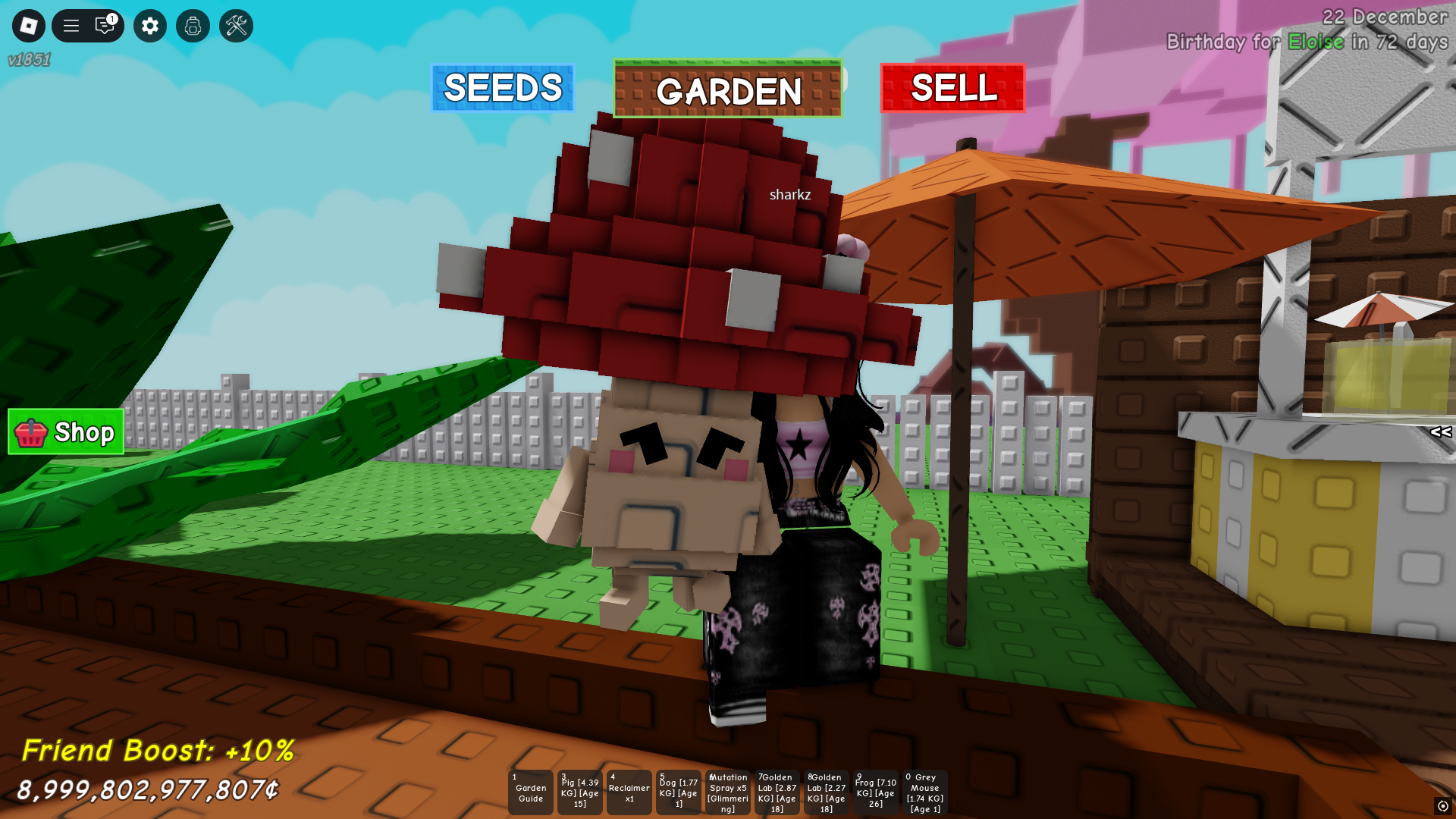 Shroomie in hand (Image via Roblox Corporation)