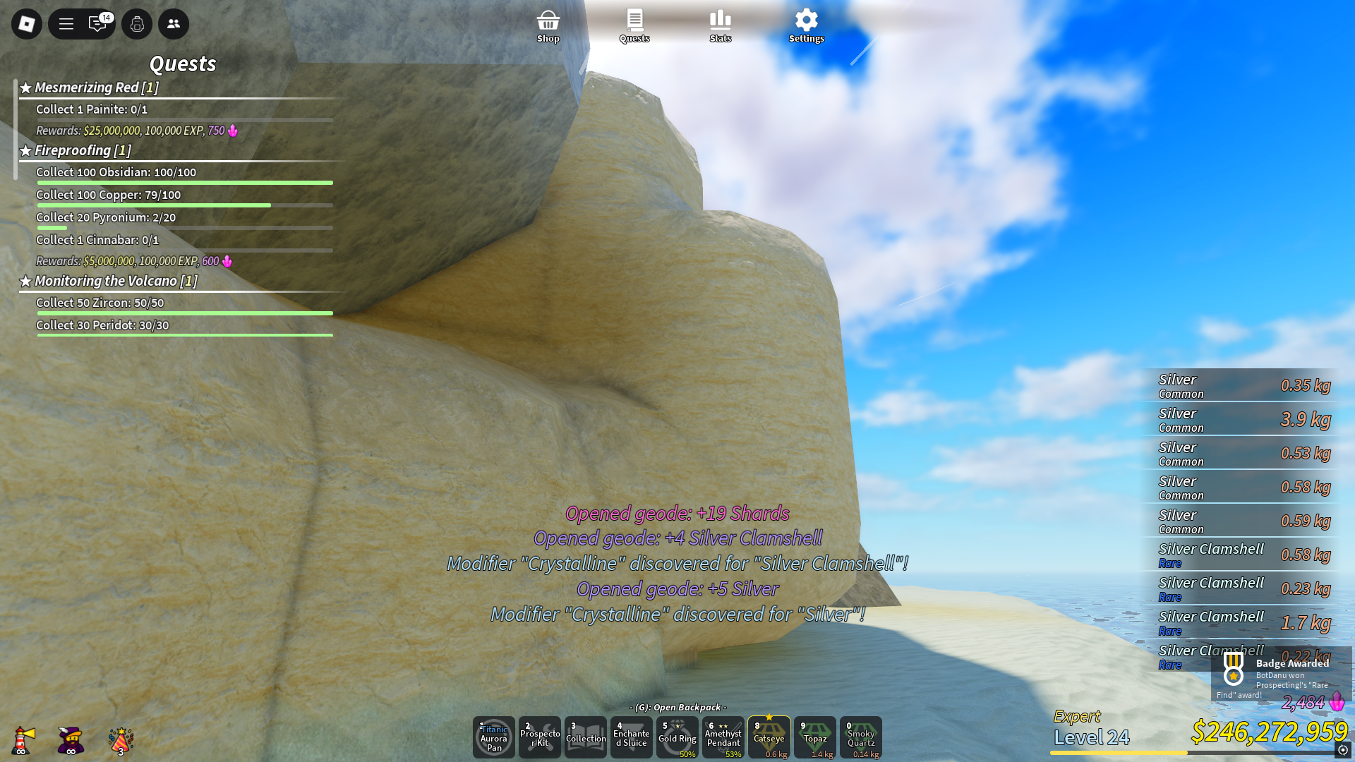 Rewards from Geode (Image via Roblox Corporation)