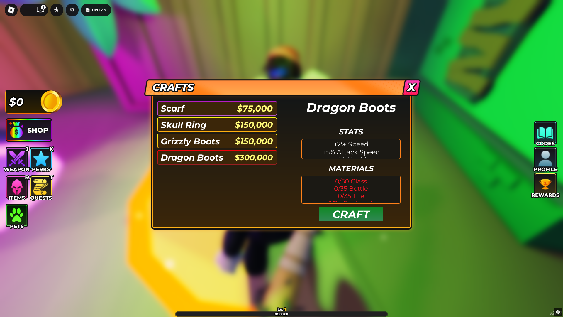 Crafting Menu (Image via Roblox Corporation)