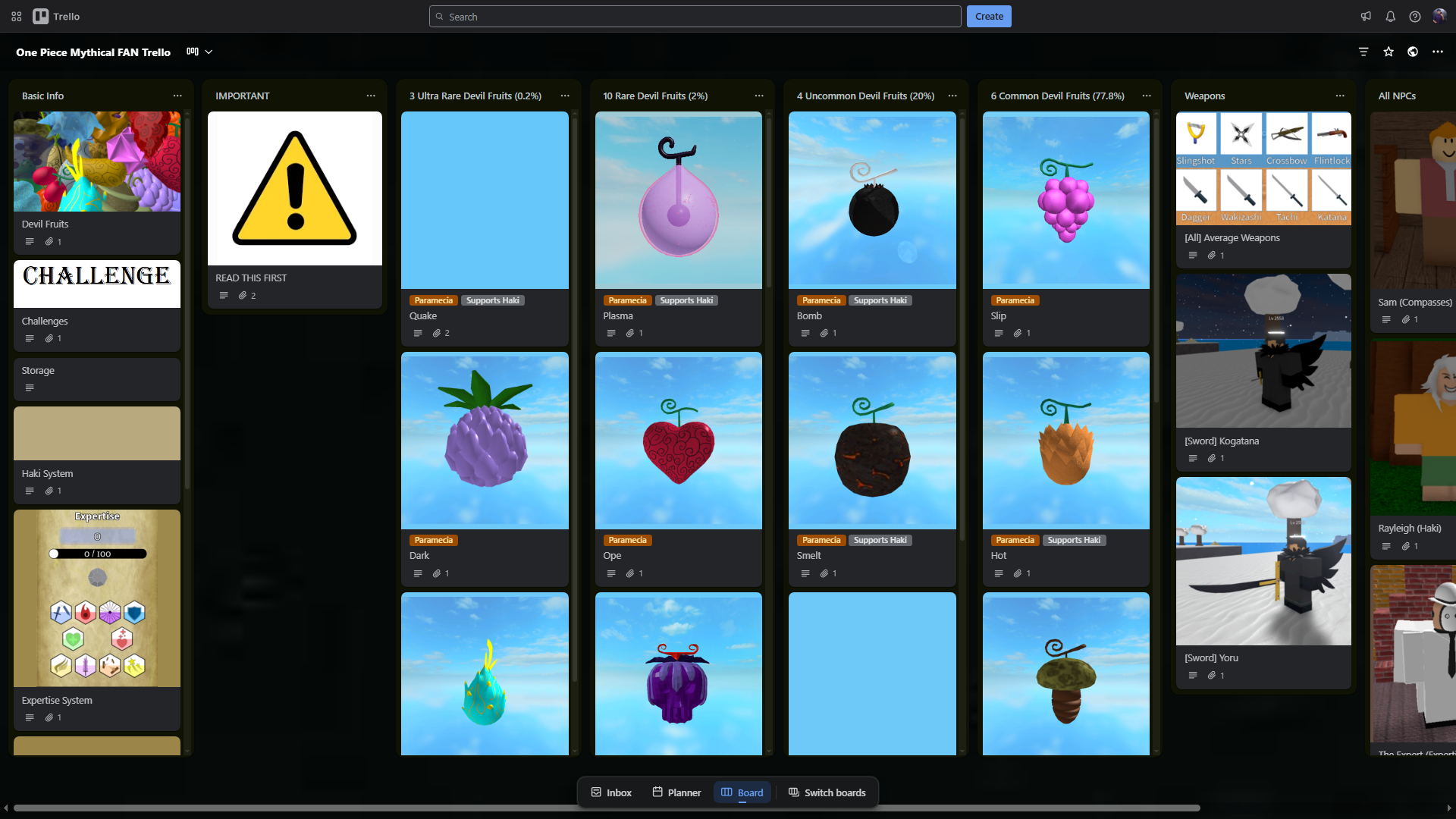 One Piece Mythical Trello Board (Image via Trello)