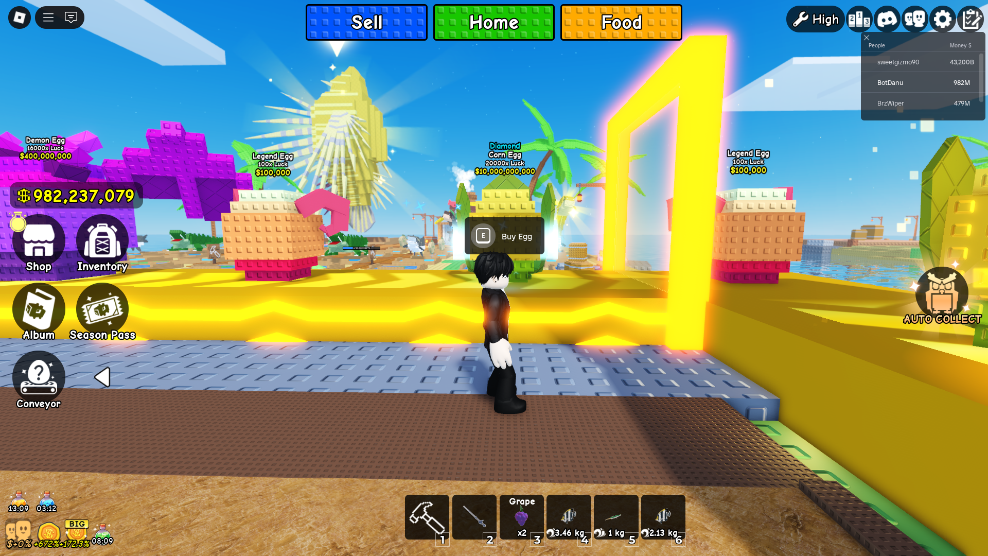 Buying eggs from the conveyor belt (Image via Roblox Corporation)