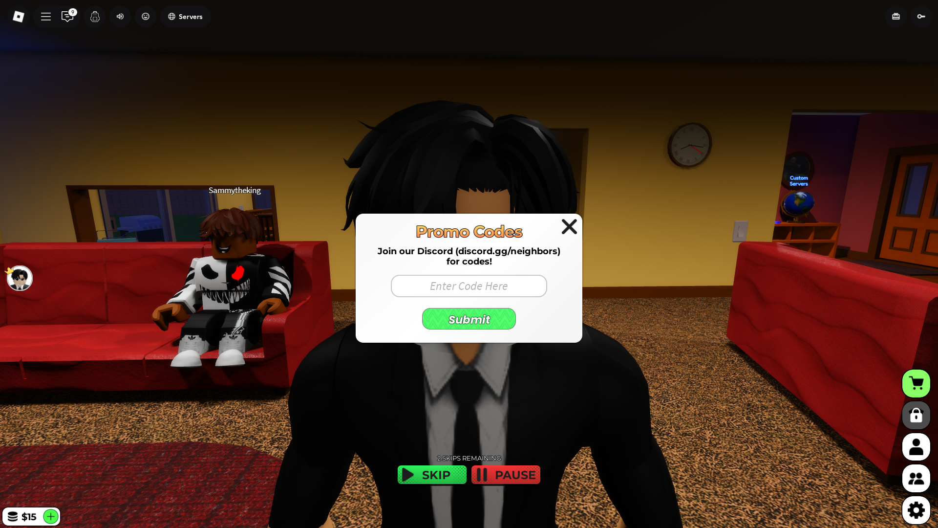 Redeeming codes (Image via Roblox Corporation)