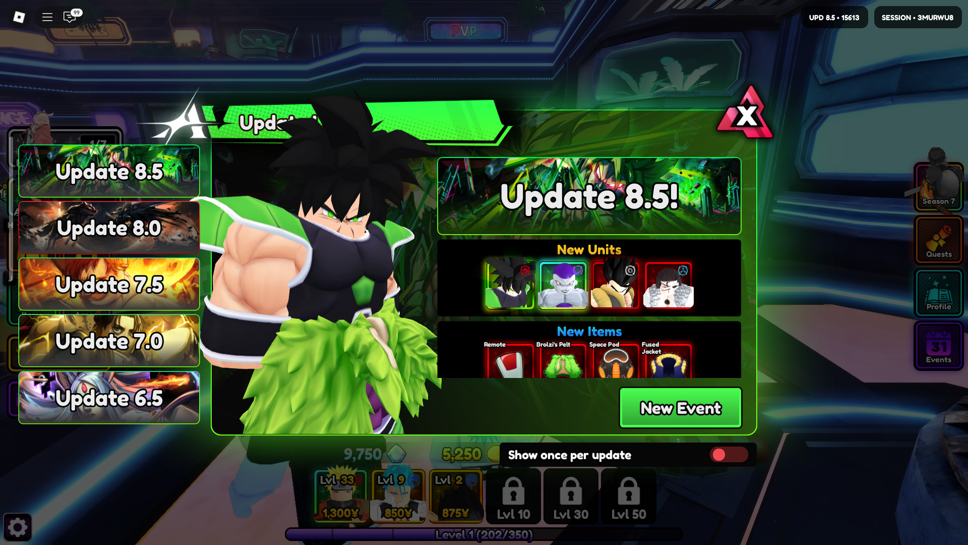 Broly in Anime Vanguards (Image via Roblox Corporation)