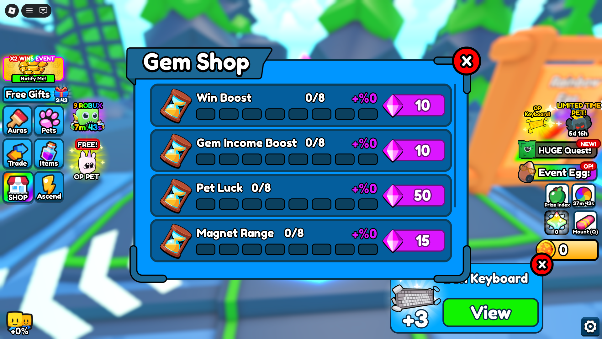 Upgrading with gems (Image via Roblox Corporation)