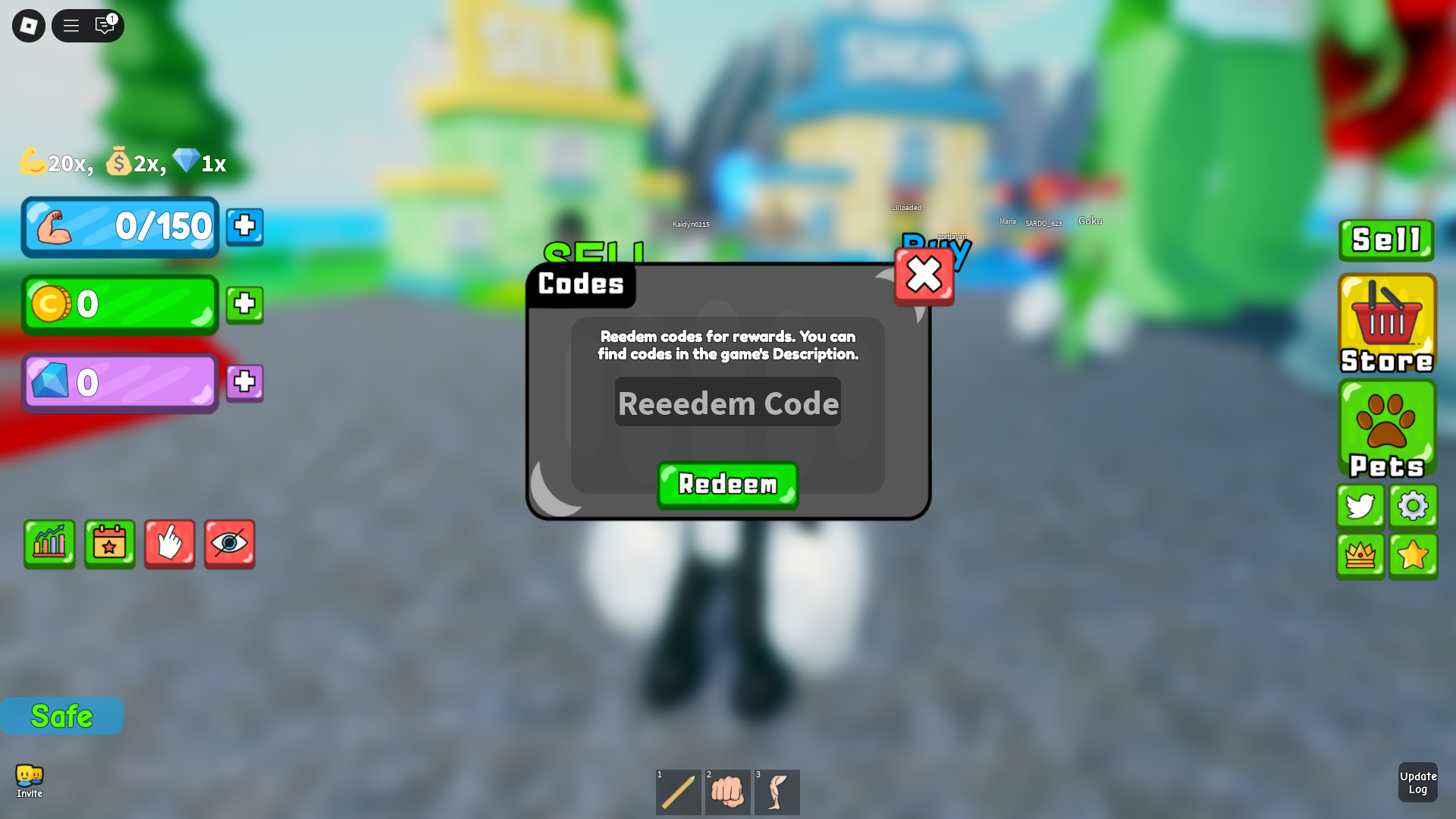 Redeeming codes for free rewards (Image via Roblox Corporation)