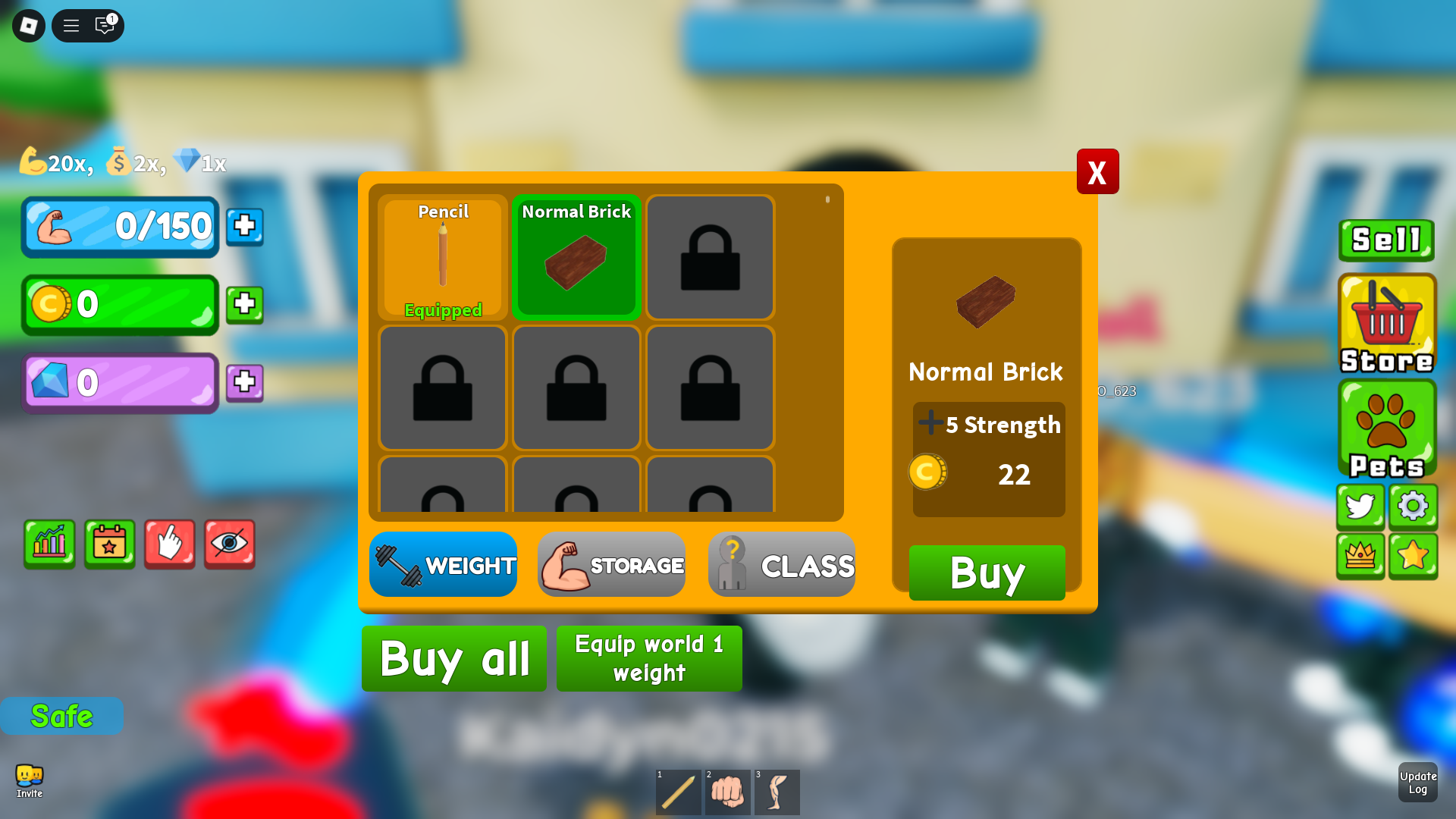 Buying new stuff to lift (Image via Roblox Corporation)