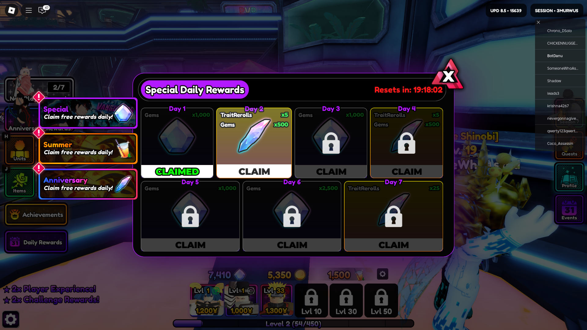 Daily rewards (Image via Roblox Corporation)