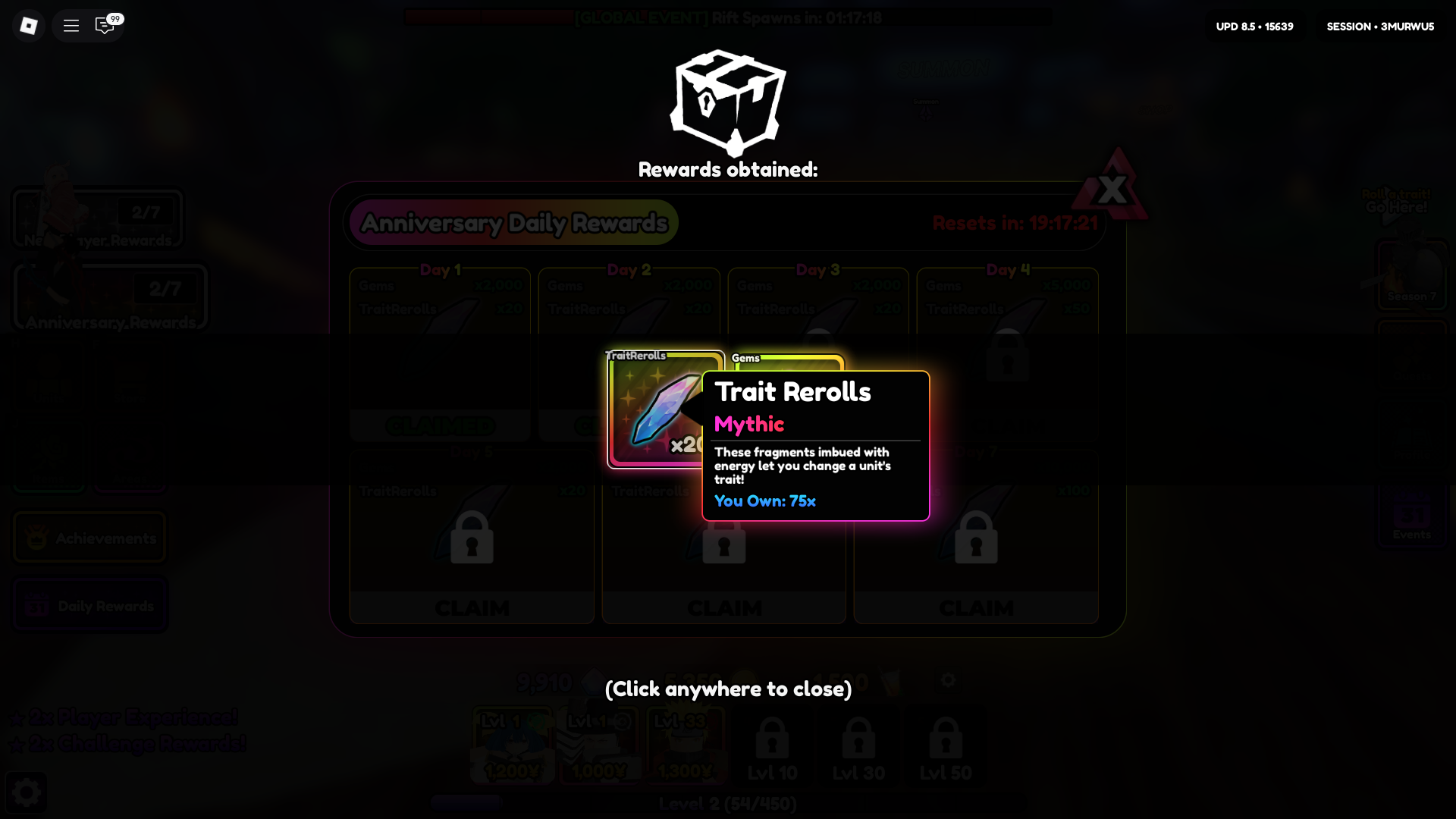 Trait Rerolls in Anime Vanguards (Image via Roblox Corporation)