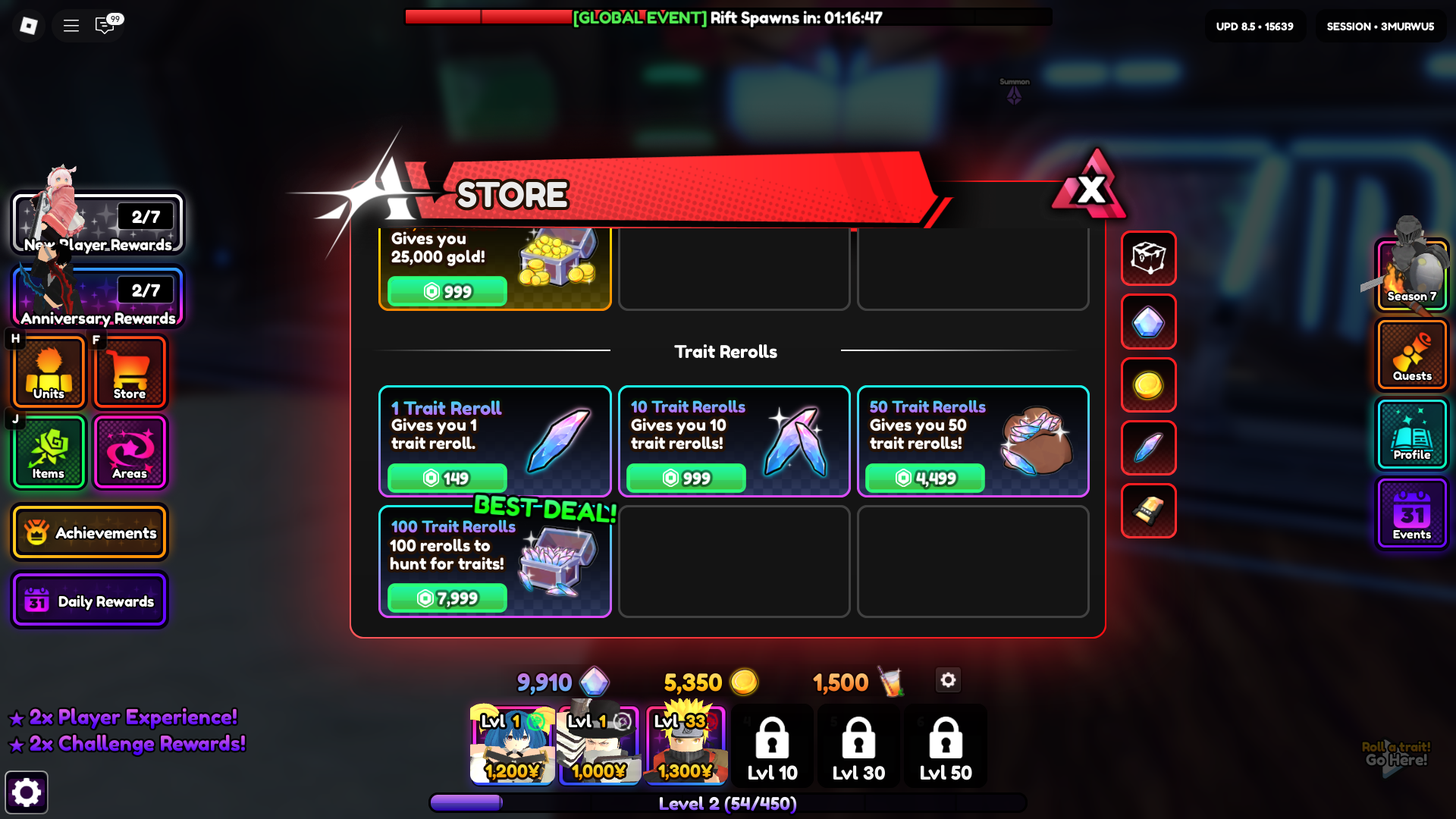 Trait Rerolls from Robux (Image via Roblox Corporation)