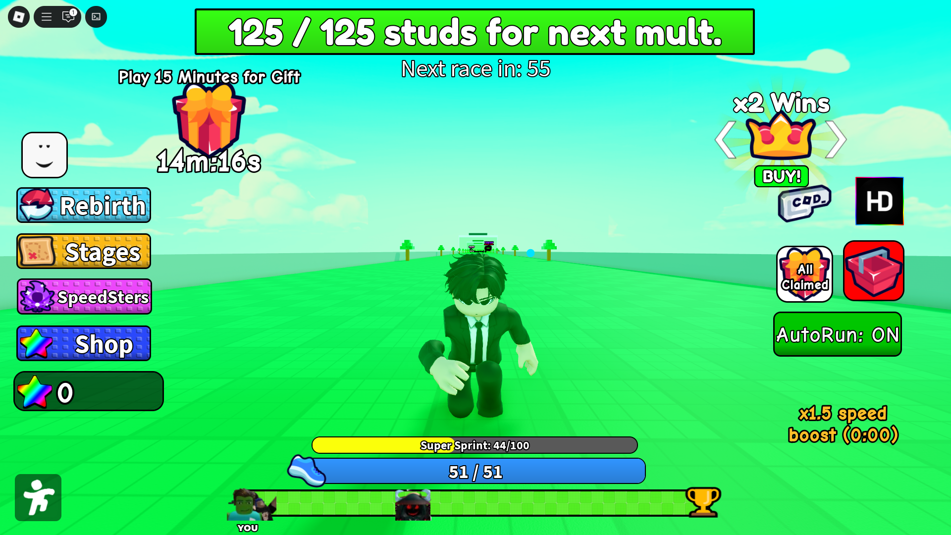 Run 122958 Studs for a Speedster (Image via Roblox Corporation)