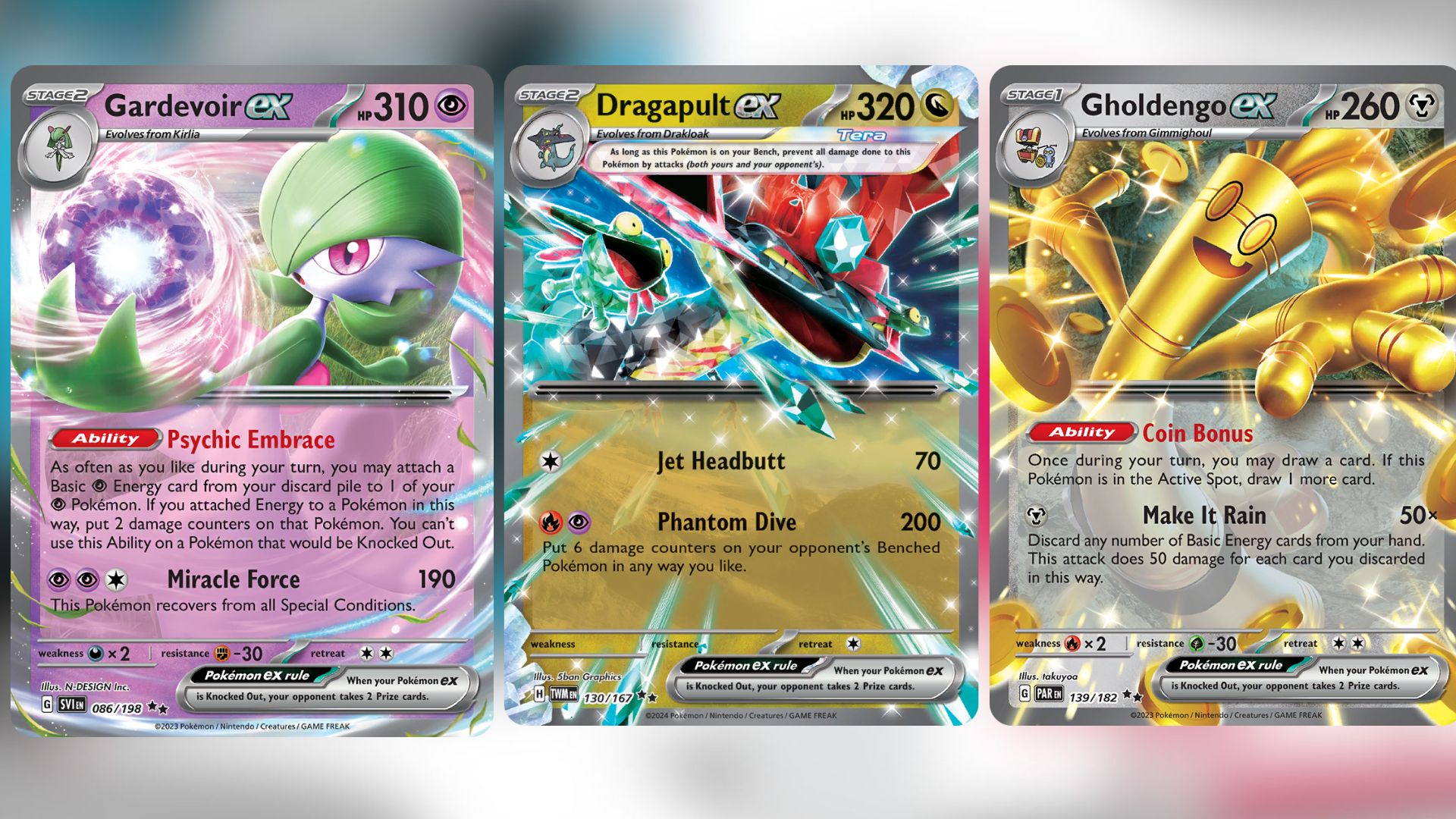 Gardevoir ex, Dragapult ex, and Gholdengo ex (Image via TPC)