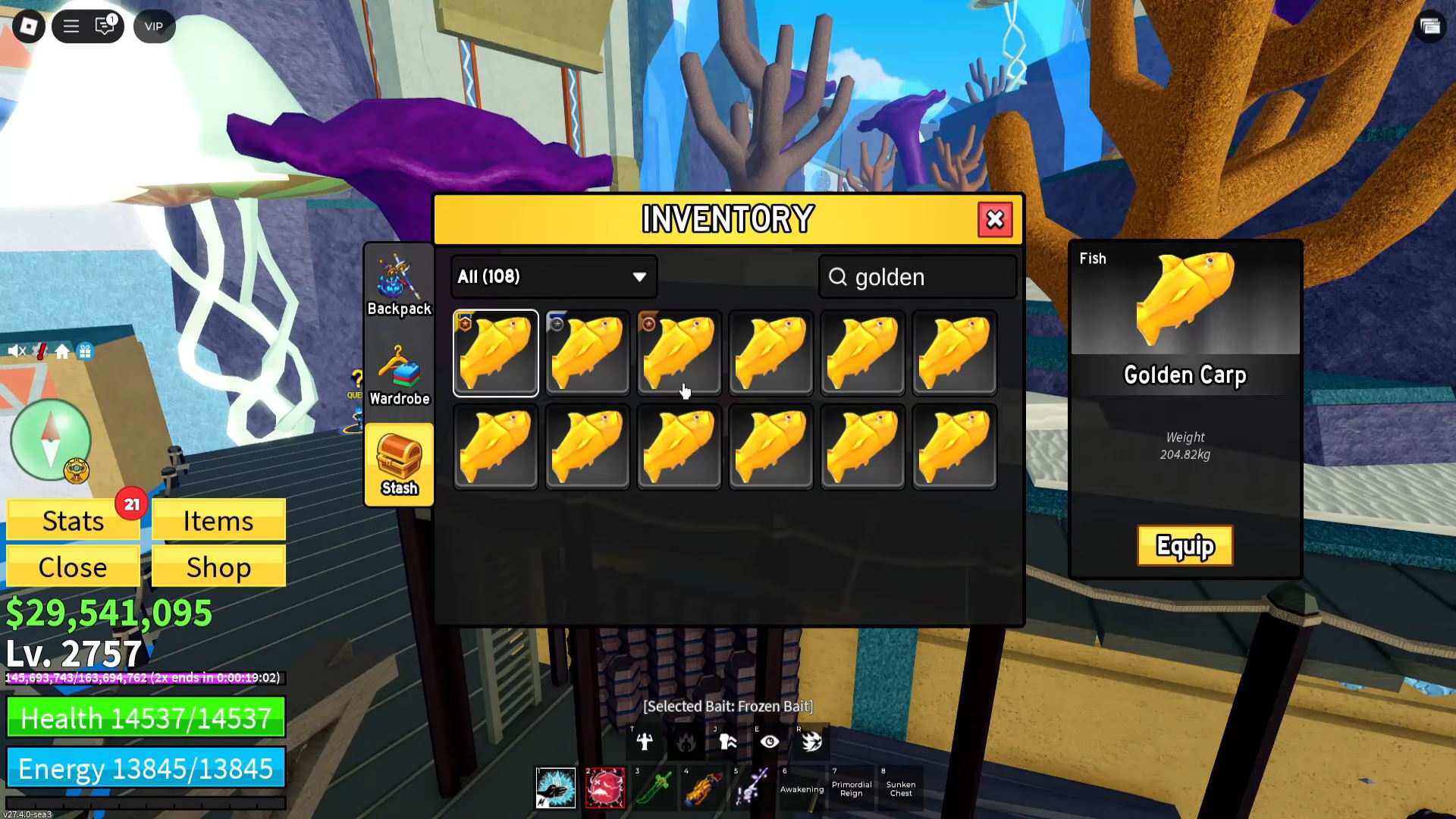 Golden Carp in inventory (Image via Roblox Corporation)