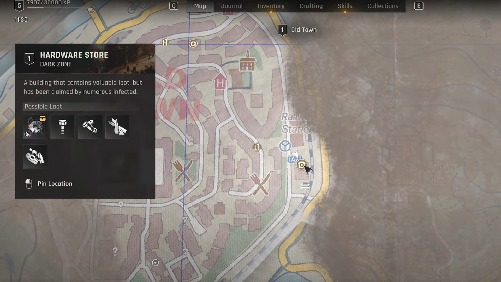 Hovering over a Dark Zone icon reveals possible loot
