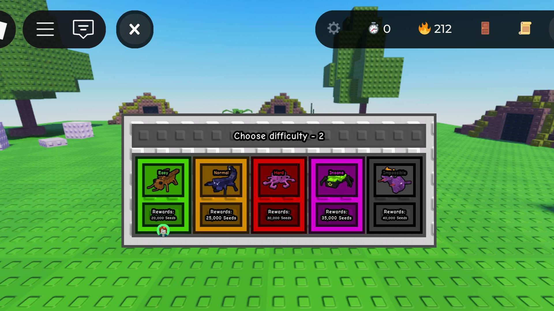 Impossible will give you the largest amount of seeds (Image via Roblox Corporation)