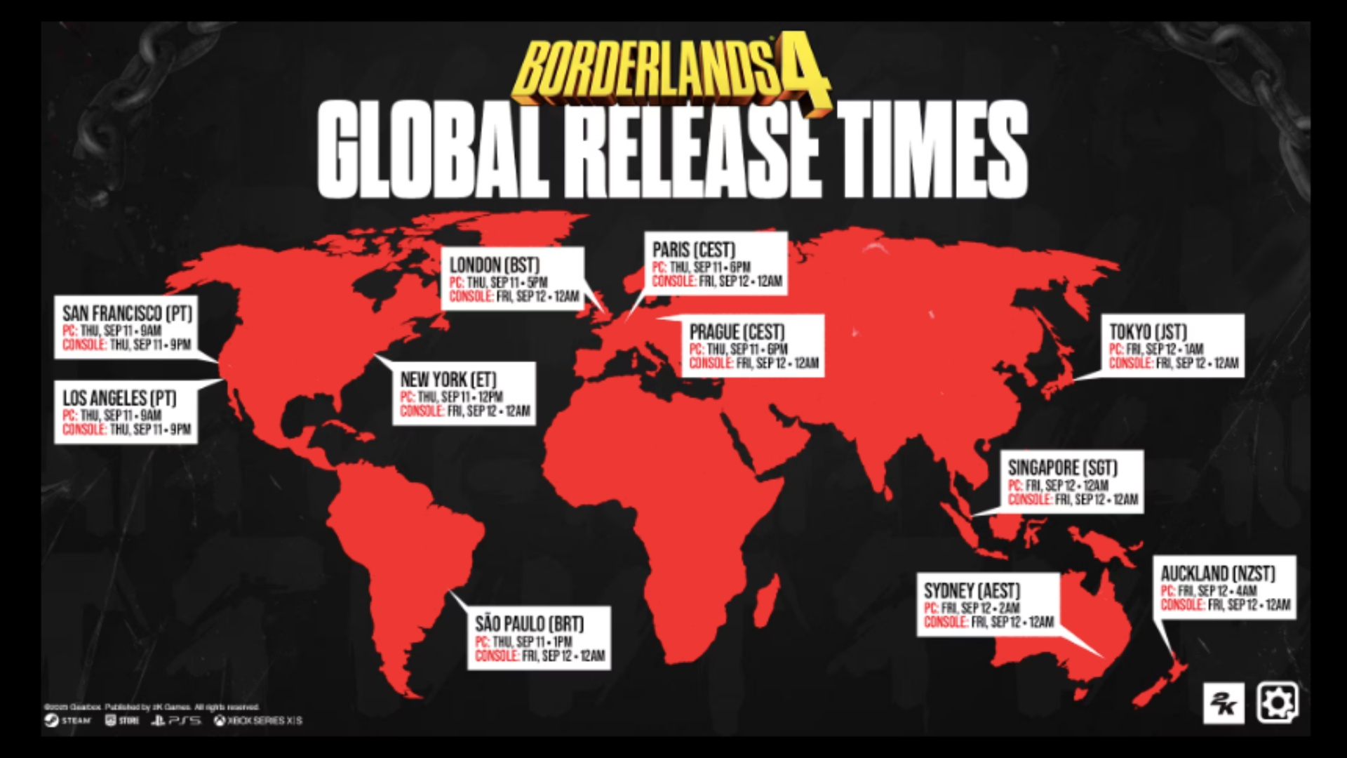Global release timings for Borderlands 4 (Image via 2K)