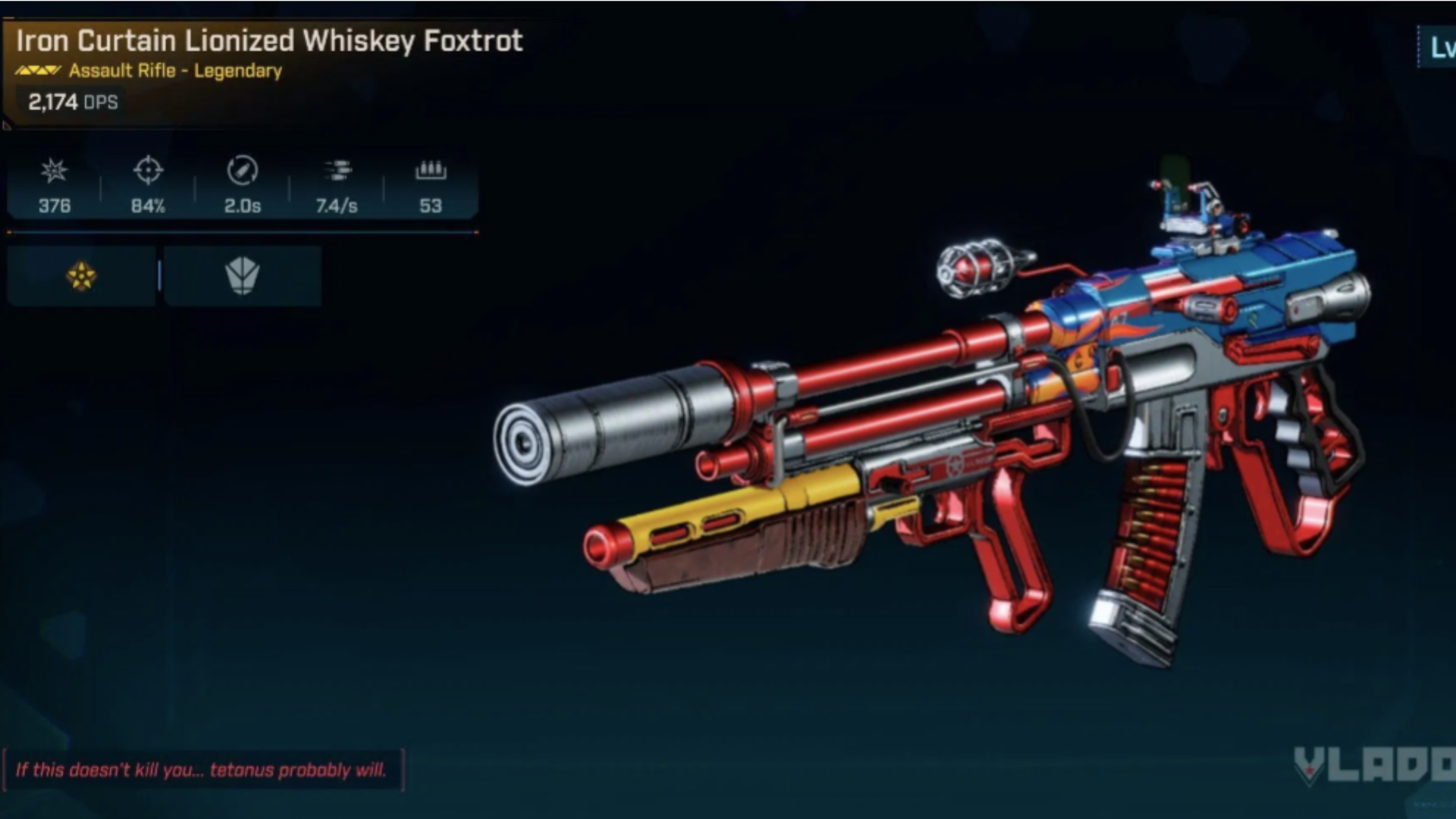 Whiskey Foxtrot Legendary AR in the game (Image via 2K)