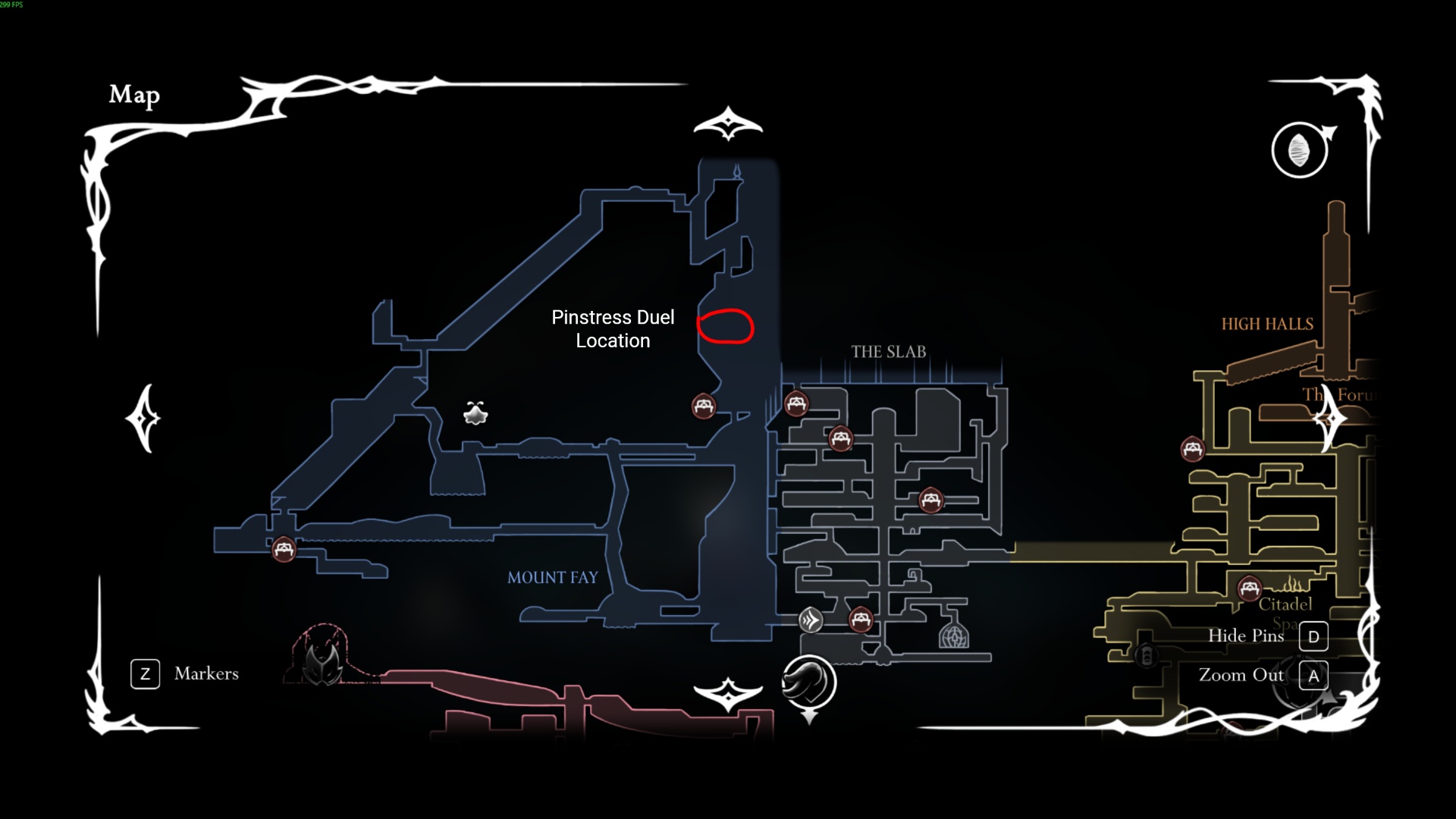 Location of the Pinstress (Image via Team Cherry | Deltia's Gaming)