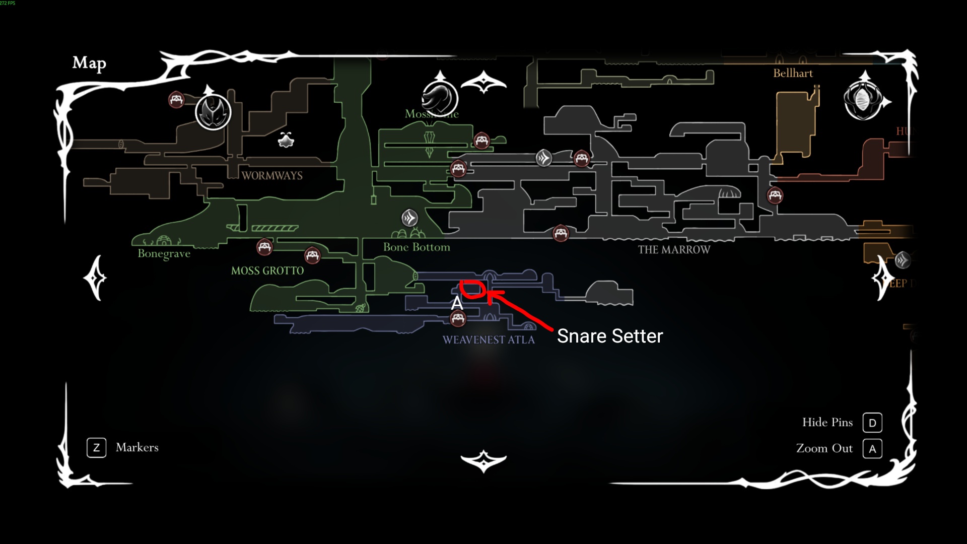 Location of Snare Setter in Silksong (Image via Team Cherry | Deltia's Gaming)