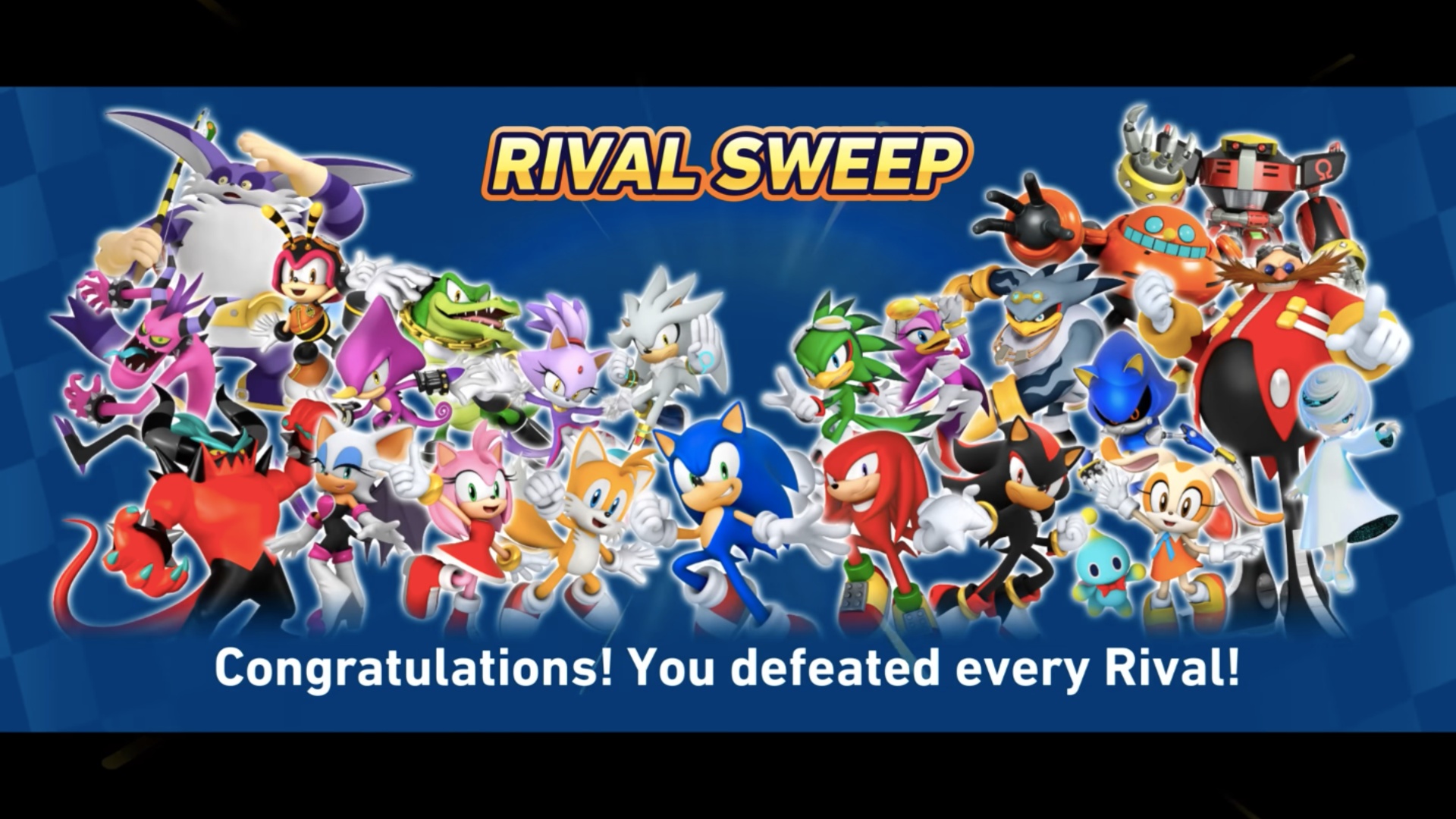 The prompt showing tha you have defeated all rivals (Image via Sega | Blue Vivacity/YouTube)