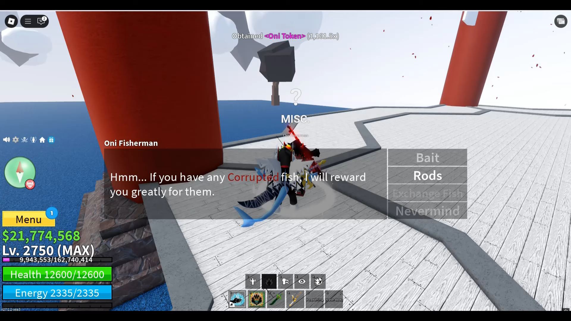 Oni Fisherman Corrupted Fish (Image via Roblox Corporation)