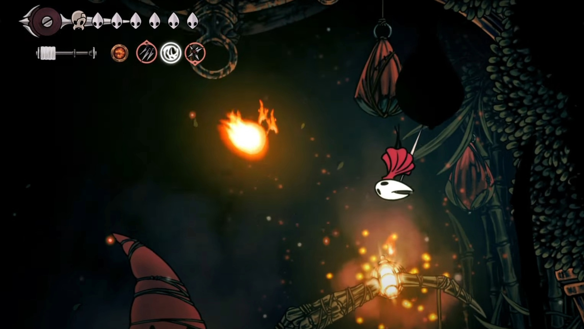 Pogoing is the only way to reach and destroy the branch lanterns