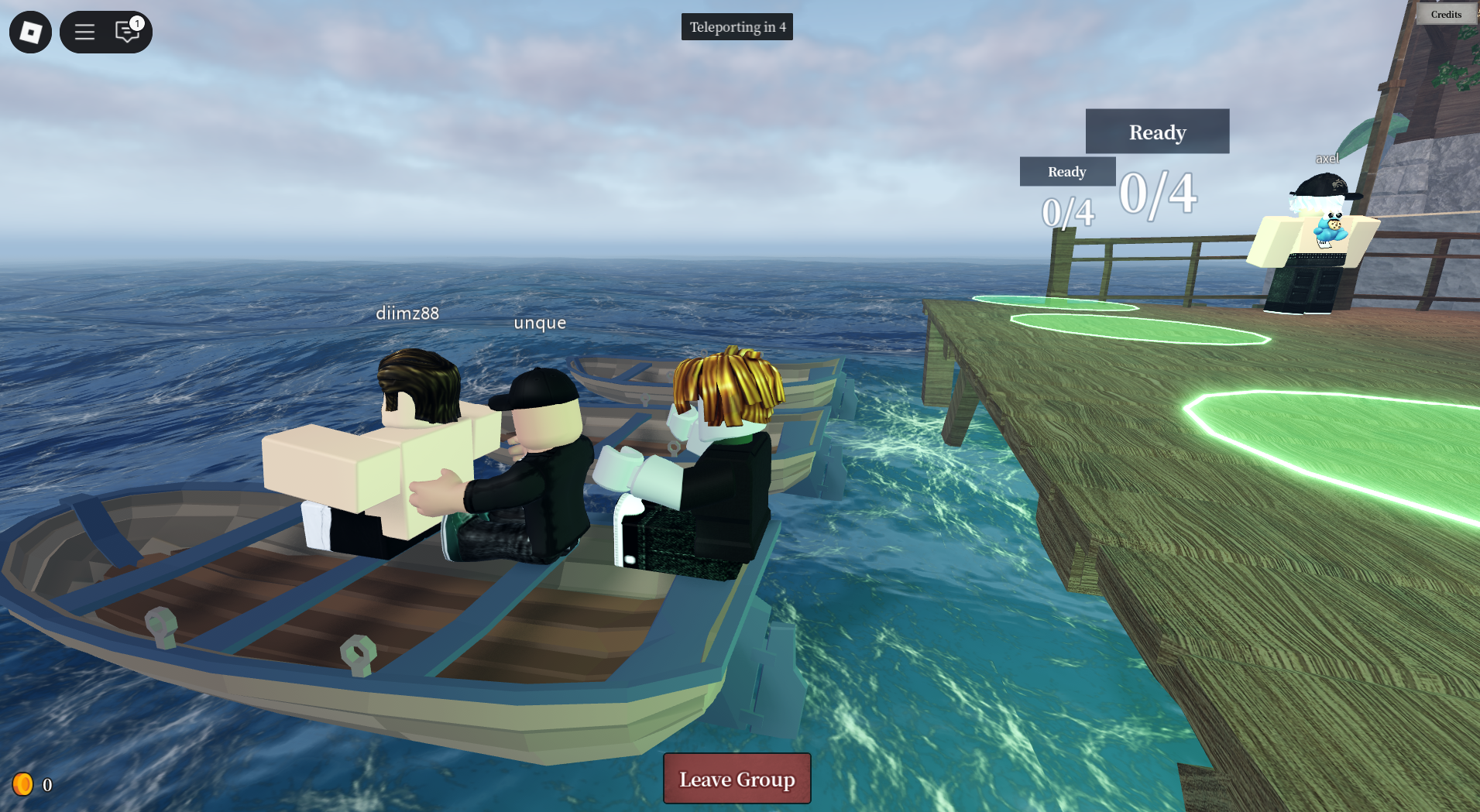 Get into a raft to start the game (Image via Roblox Corporation)