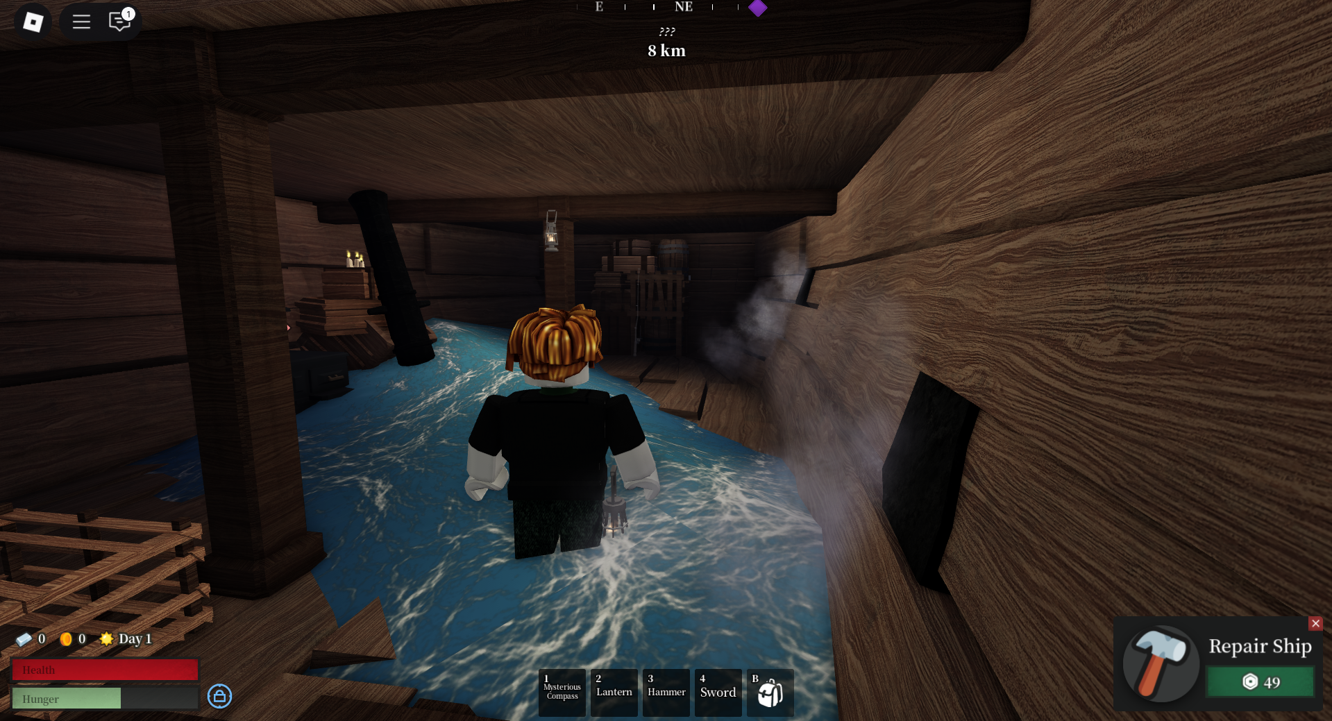 Water leaking into the ship (Image via Roblox Corporation)