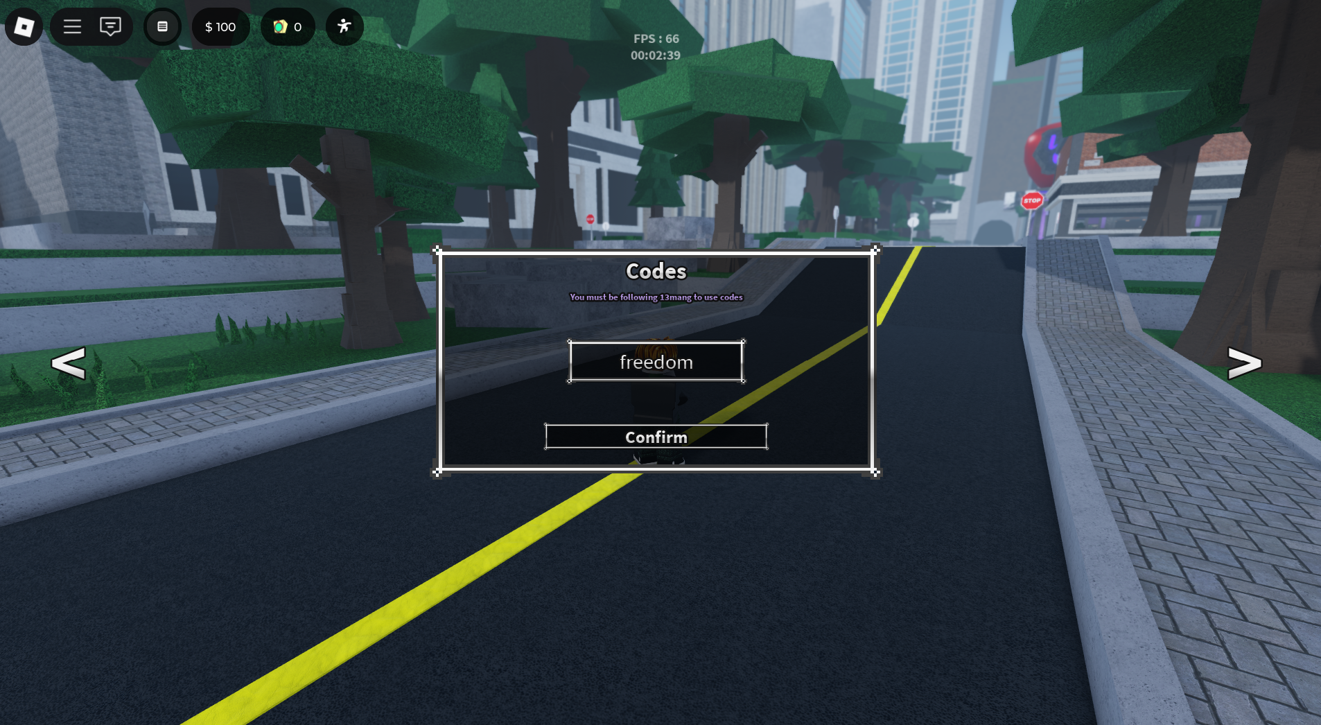 Redeeming Codes (Image via Roblox Corporation)